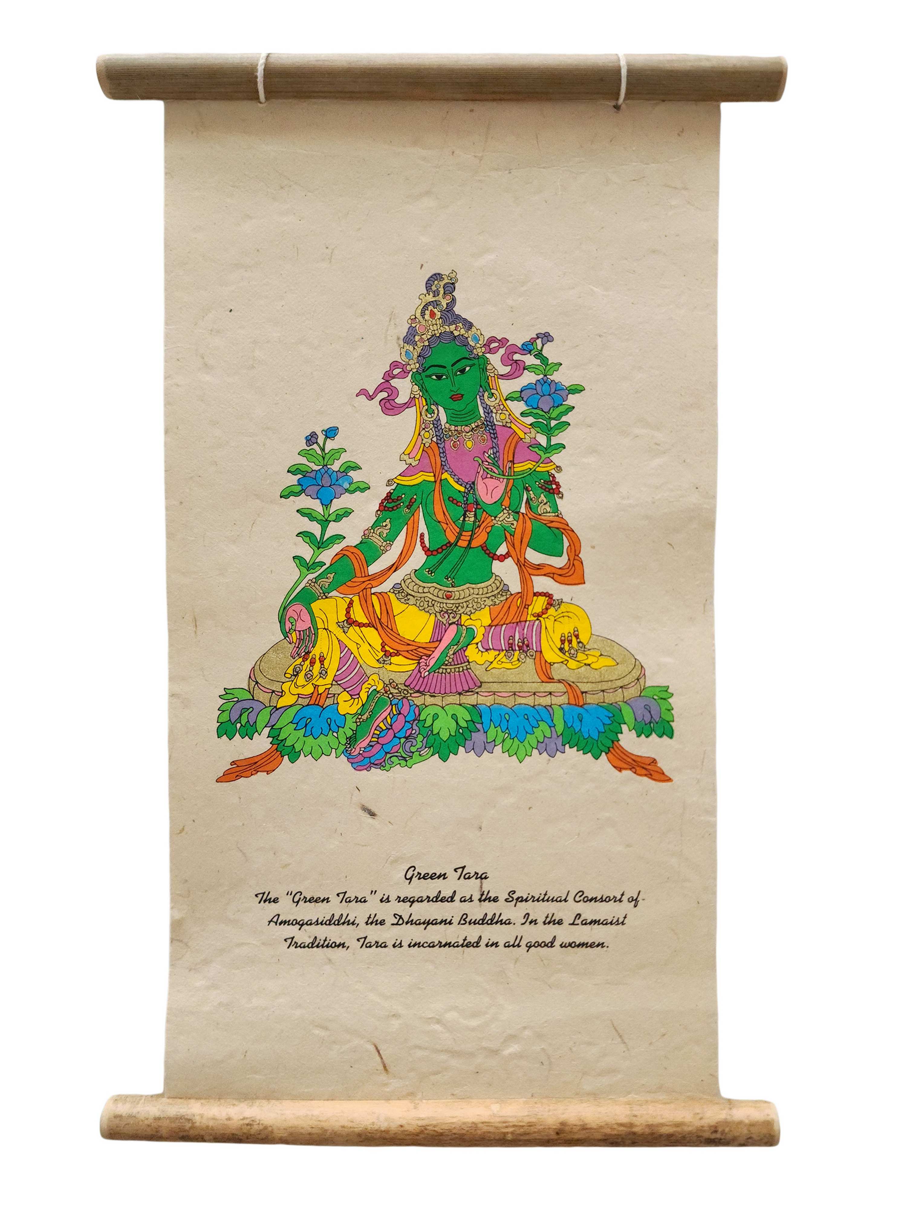 Green Tara, Buddhist Scroll, Made In Lokta Paper, <span Style=