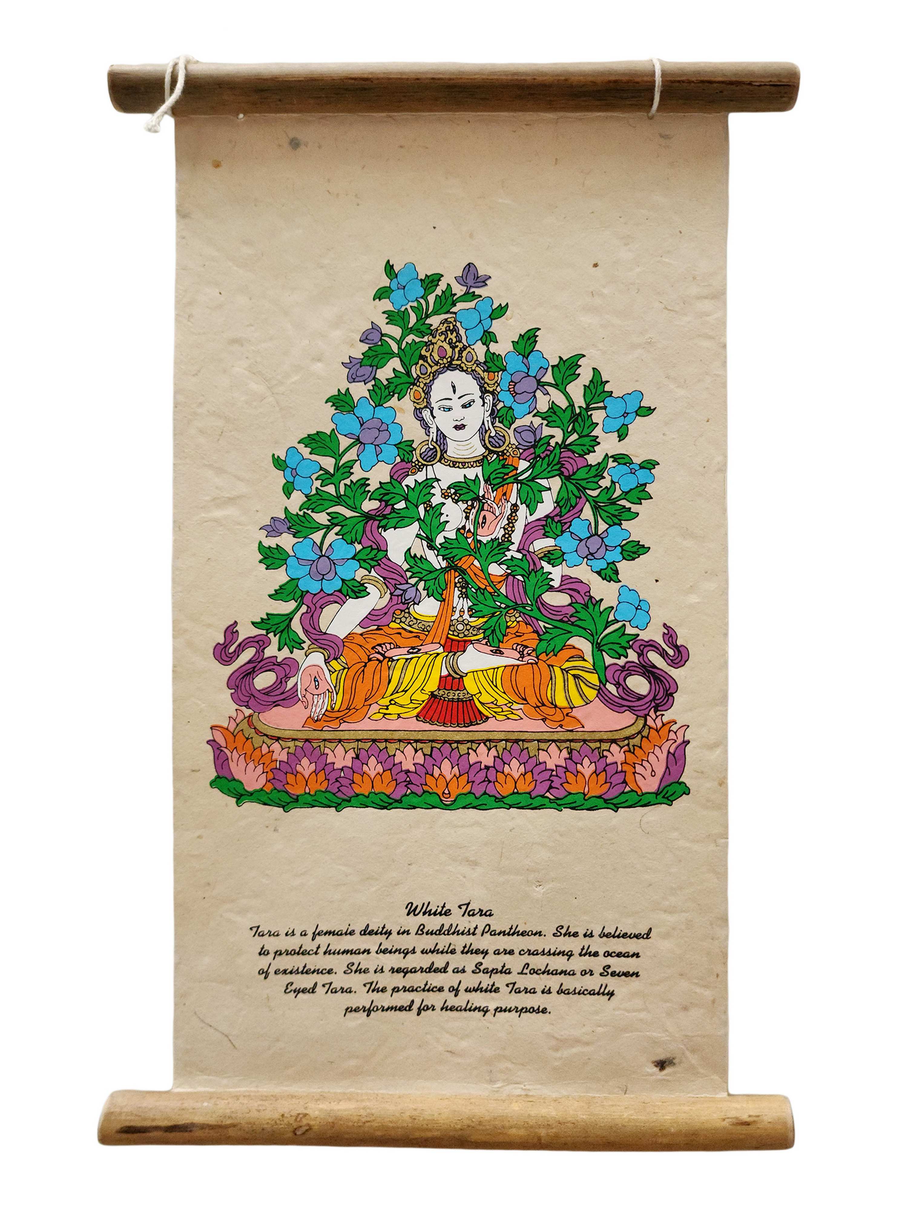 White Tara, Buddhist Scroll, Made In Lokta Paper, <span Style=