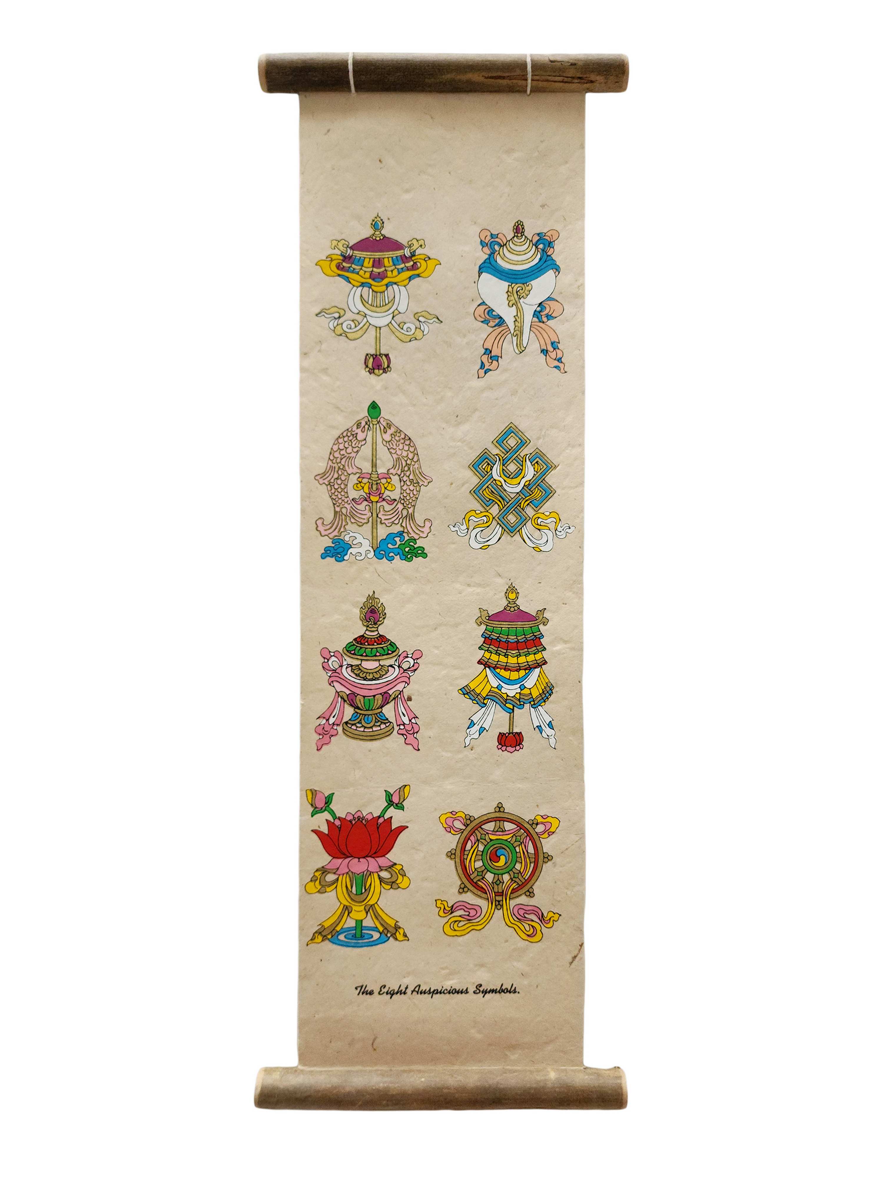 Eight Auspicious Symbols, Buddhist Scroll, Made In Lokta Paper, <span Style=