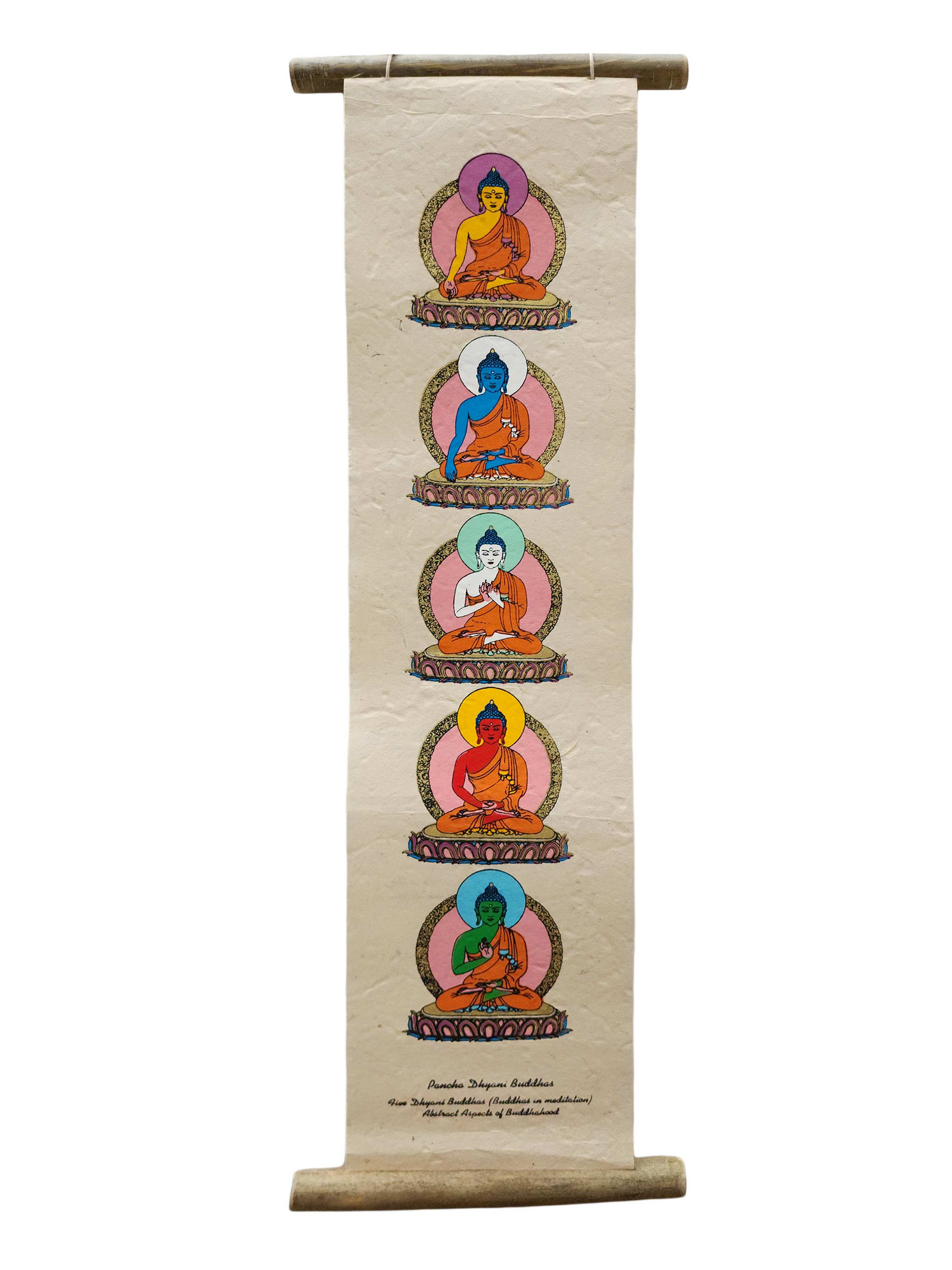Pancha Buddha, Buddhist Scroll, Made In Lokta Paper, <span Style=
