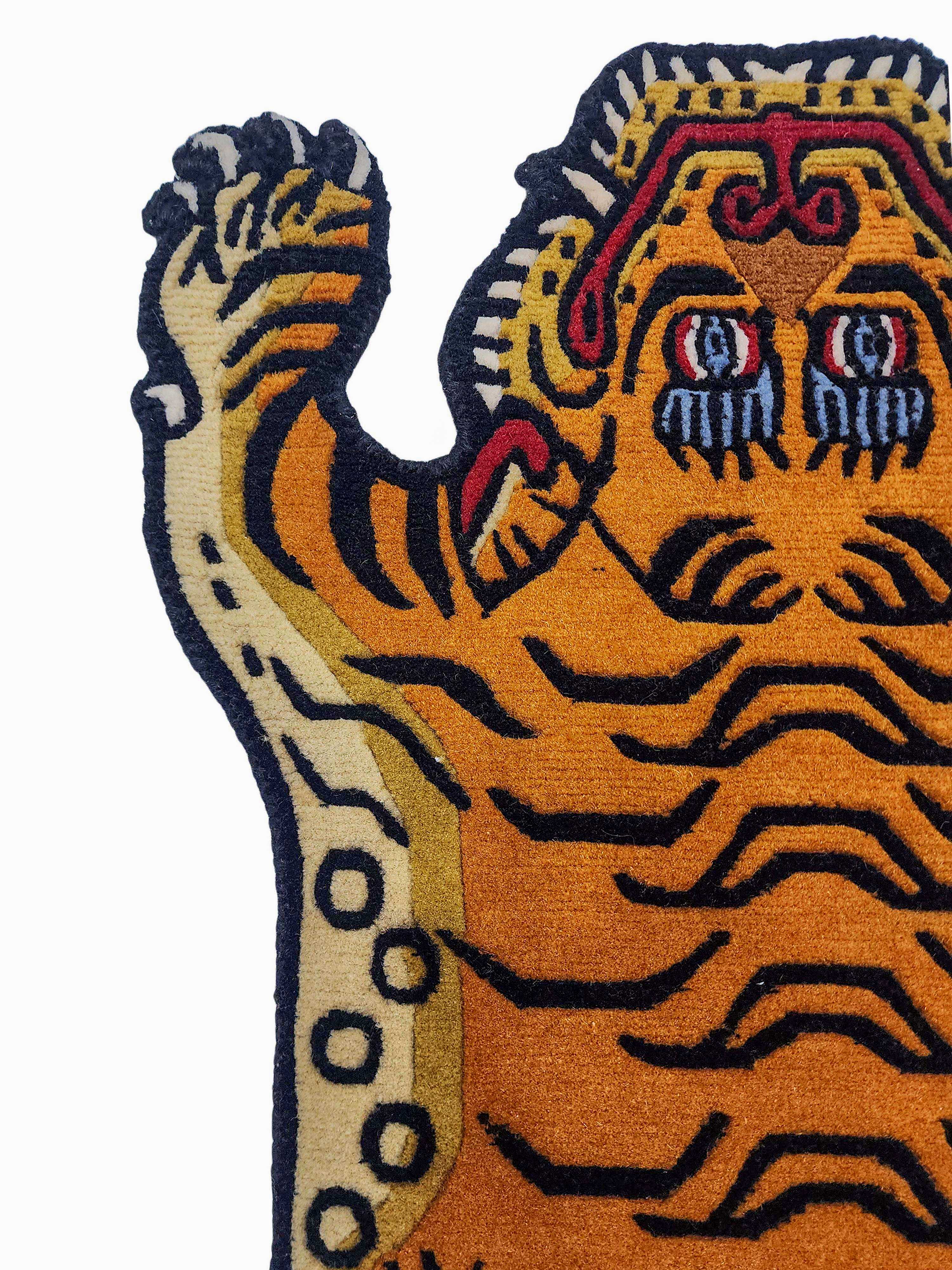 Handwoven Tiger Design Rug From Nepal, Extra Small Size