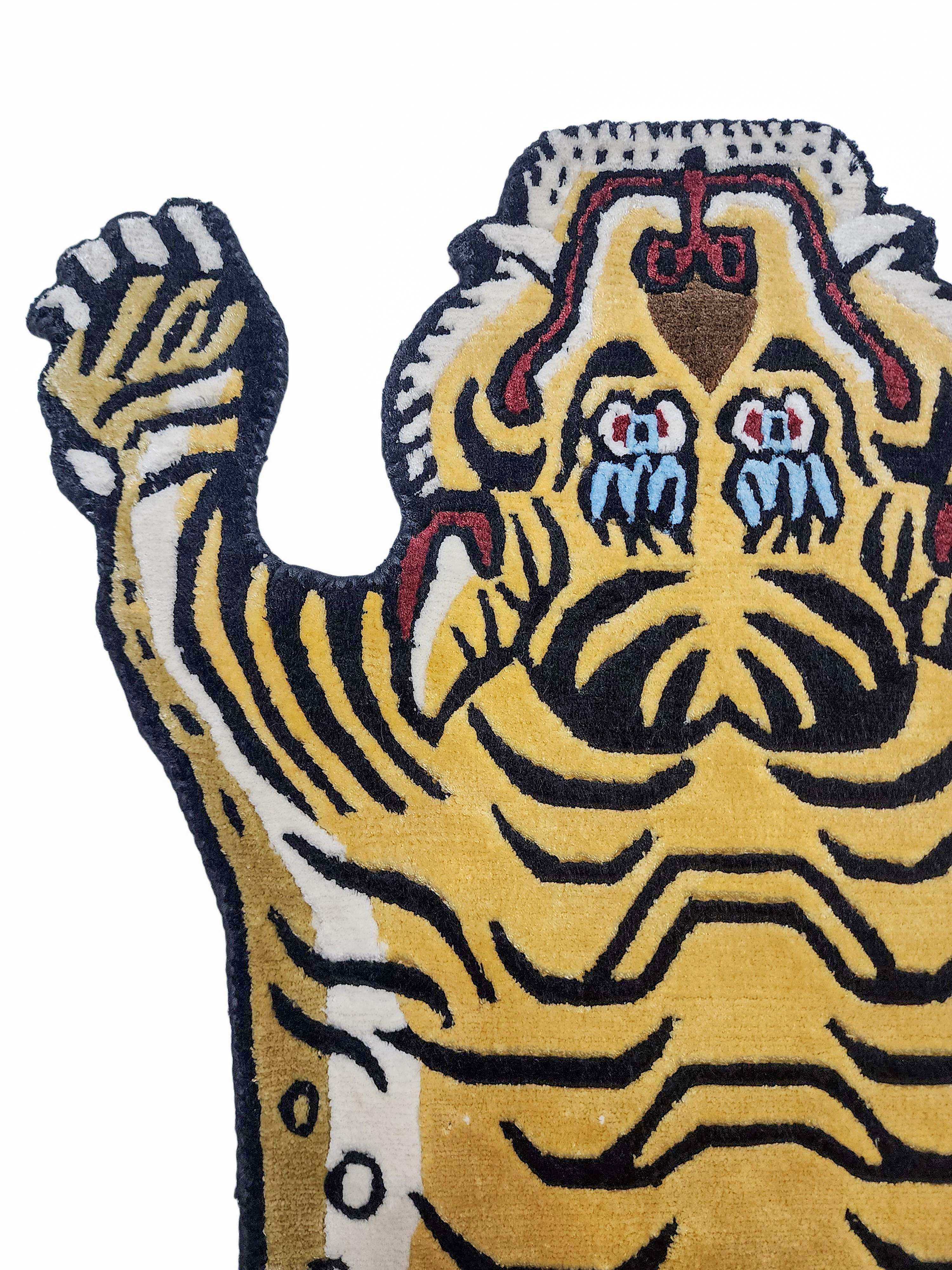 Handwoven Tiger Design Rug From Nepal, Extra Small Size