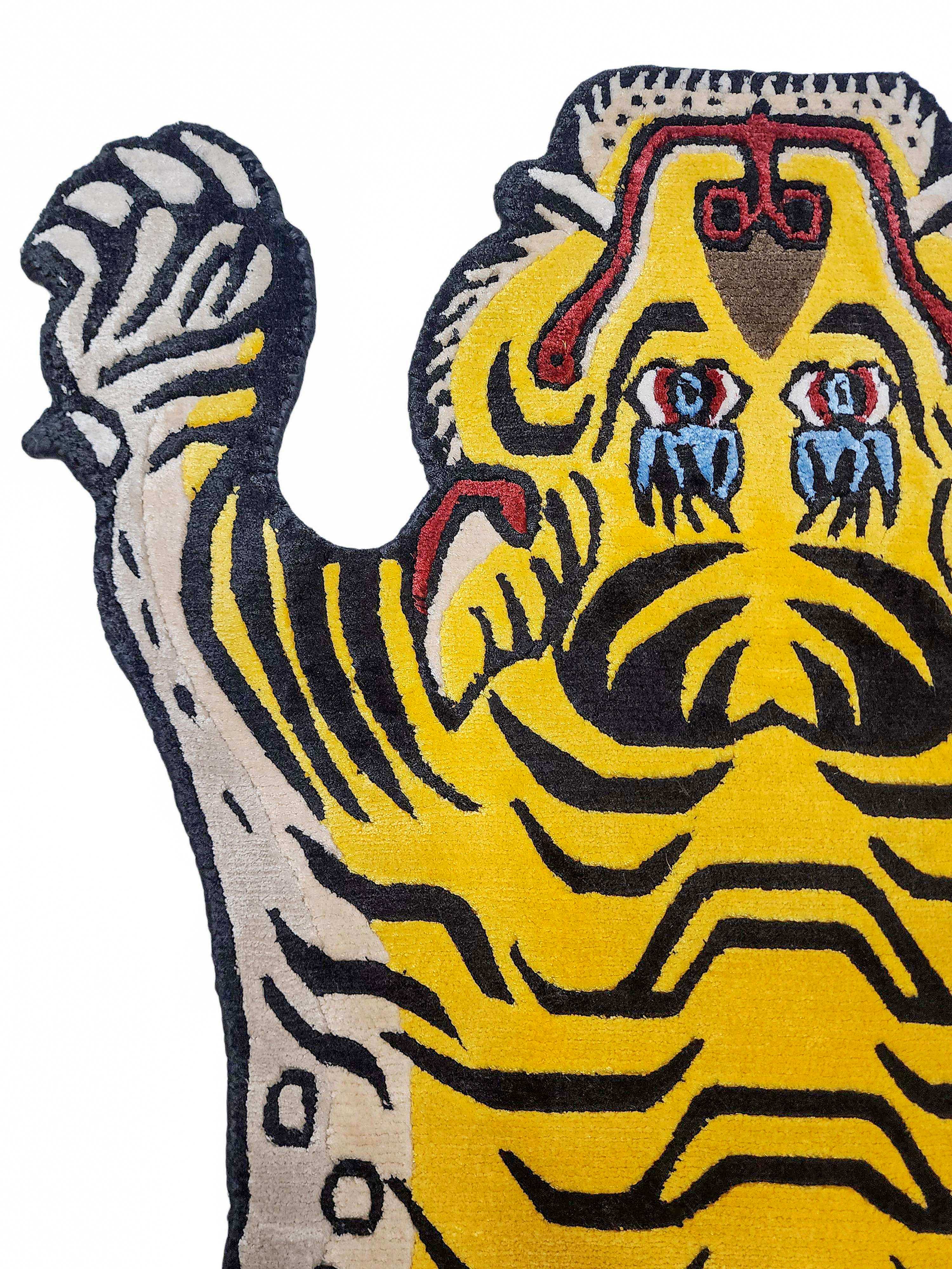 Handwoven Tiger Design Rug From Nepal, Small Size
