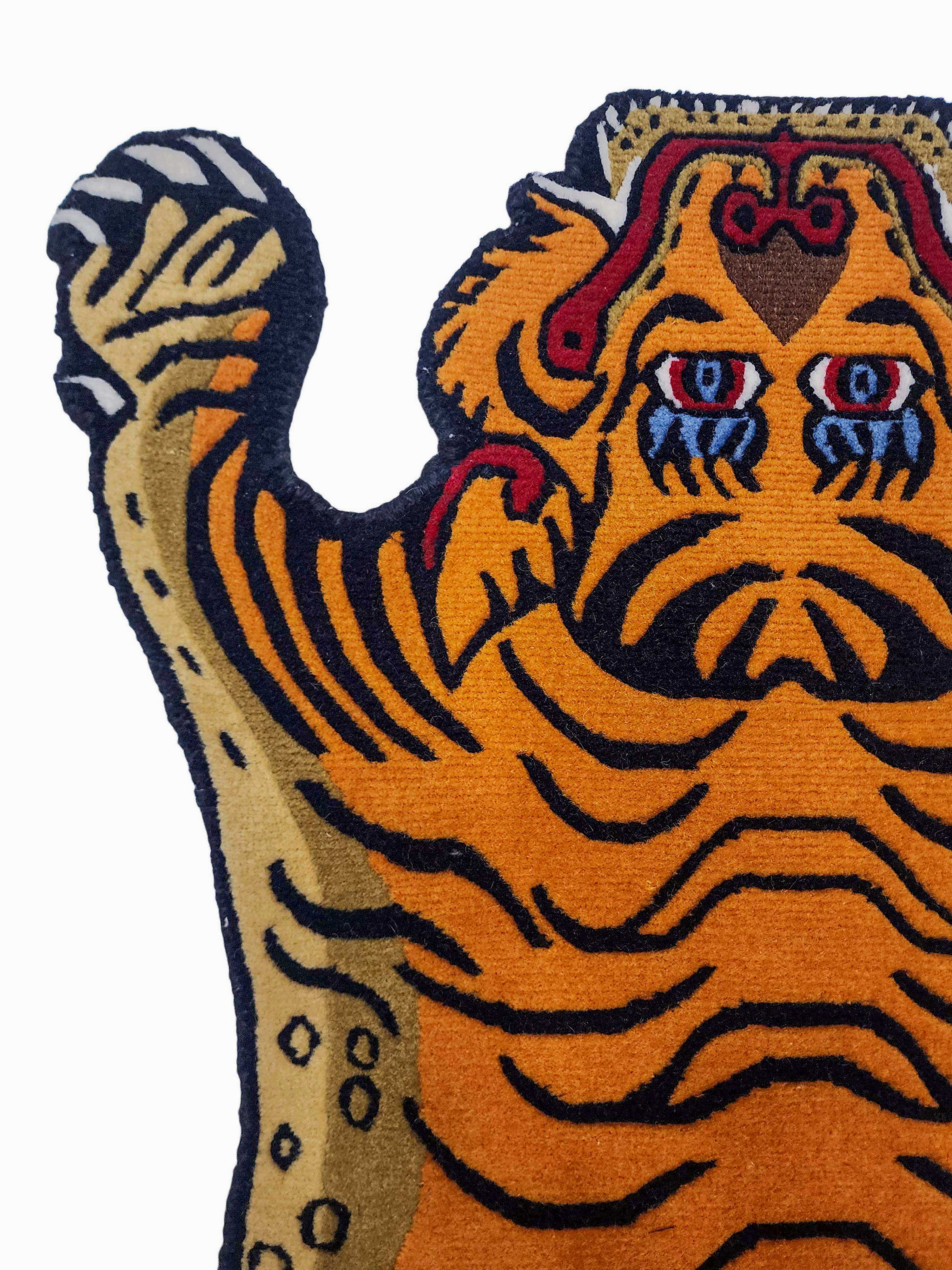 Handwoven Tiger Design Rug From Nepal, Orange Color, Small Size