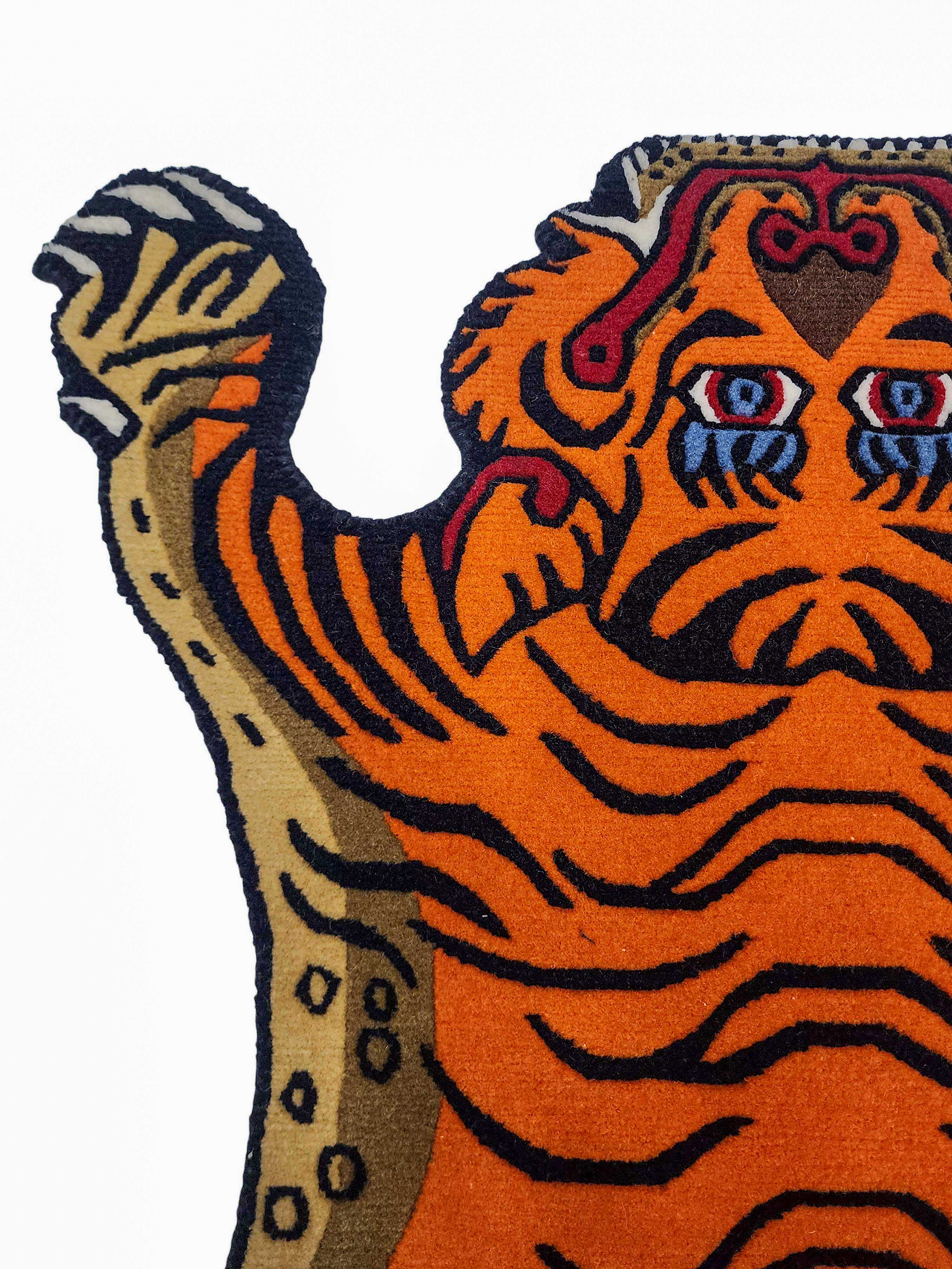 Handwoven Tiger Design Rug From Nepal, Orange-red Color, Small Size