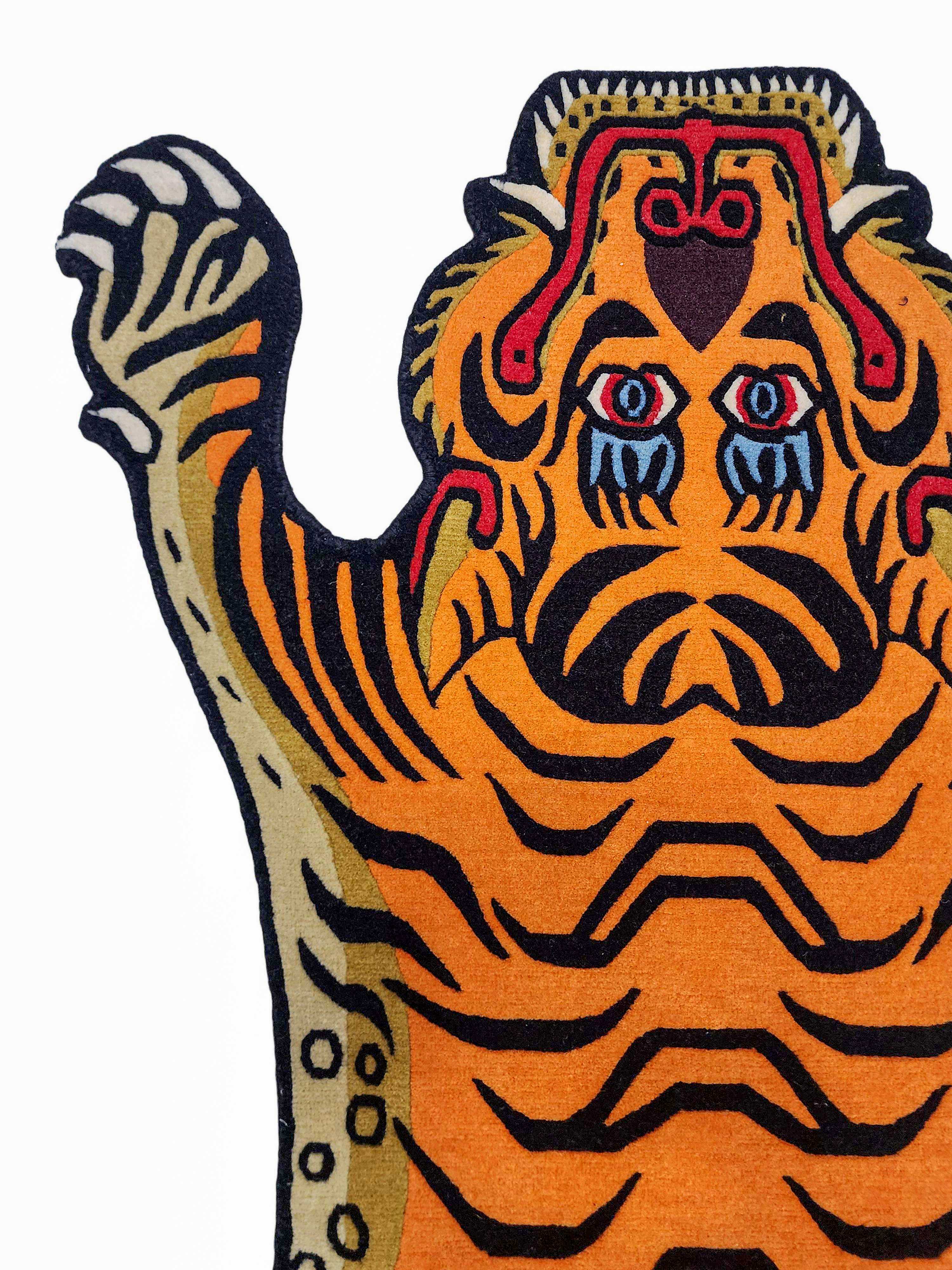 Handwoven Tiger Design Rug From Nepal, Orange Color, Medium Size