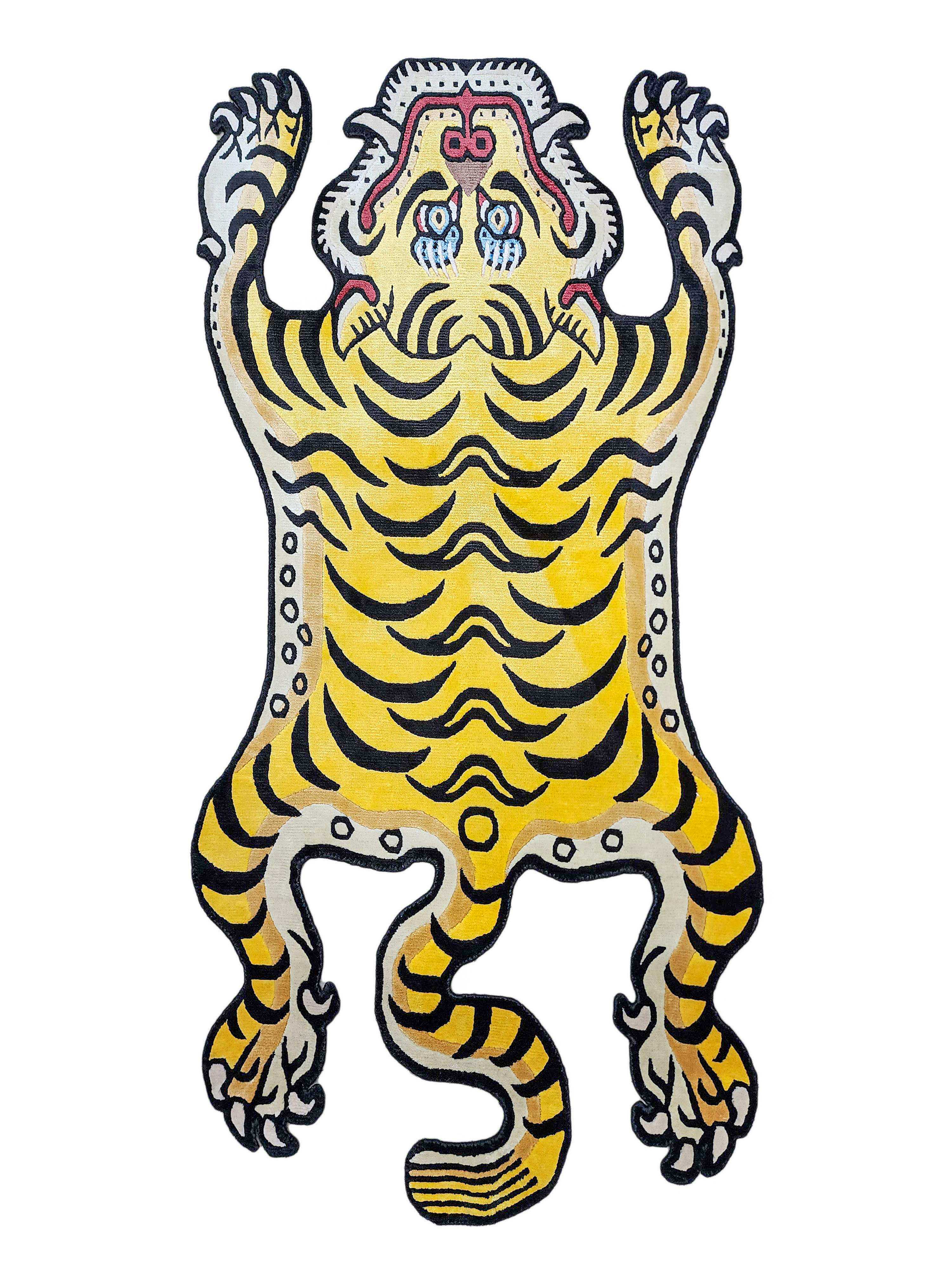 Handwoven Tiger Design Rug From Nepal, Medium Size