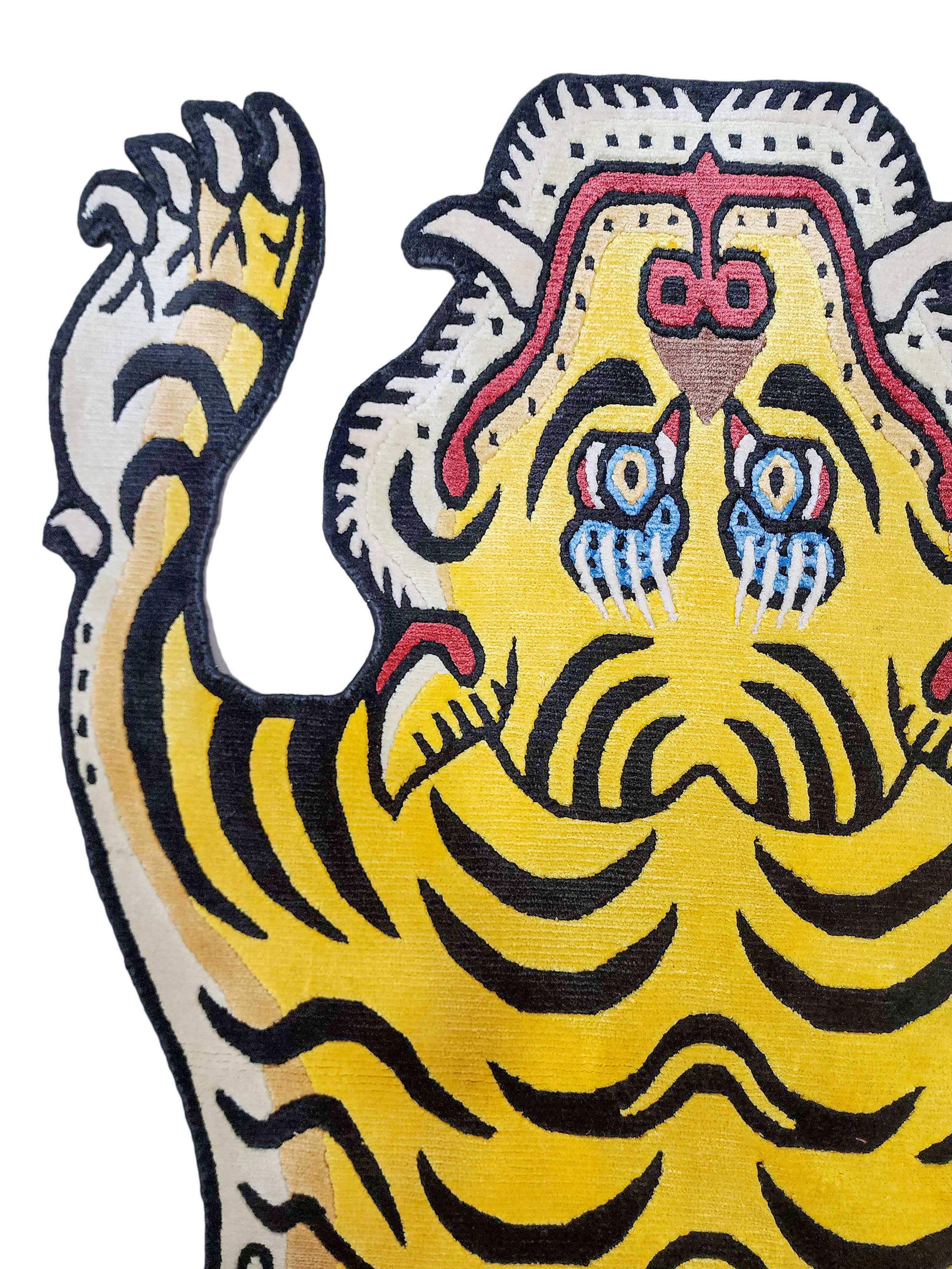 Handwoven Tiger Design Rug From Nepal, Medium Size