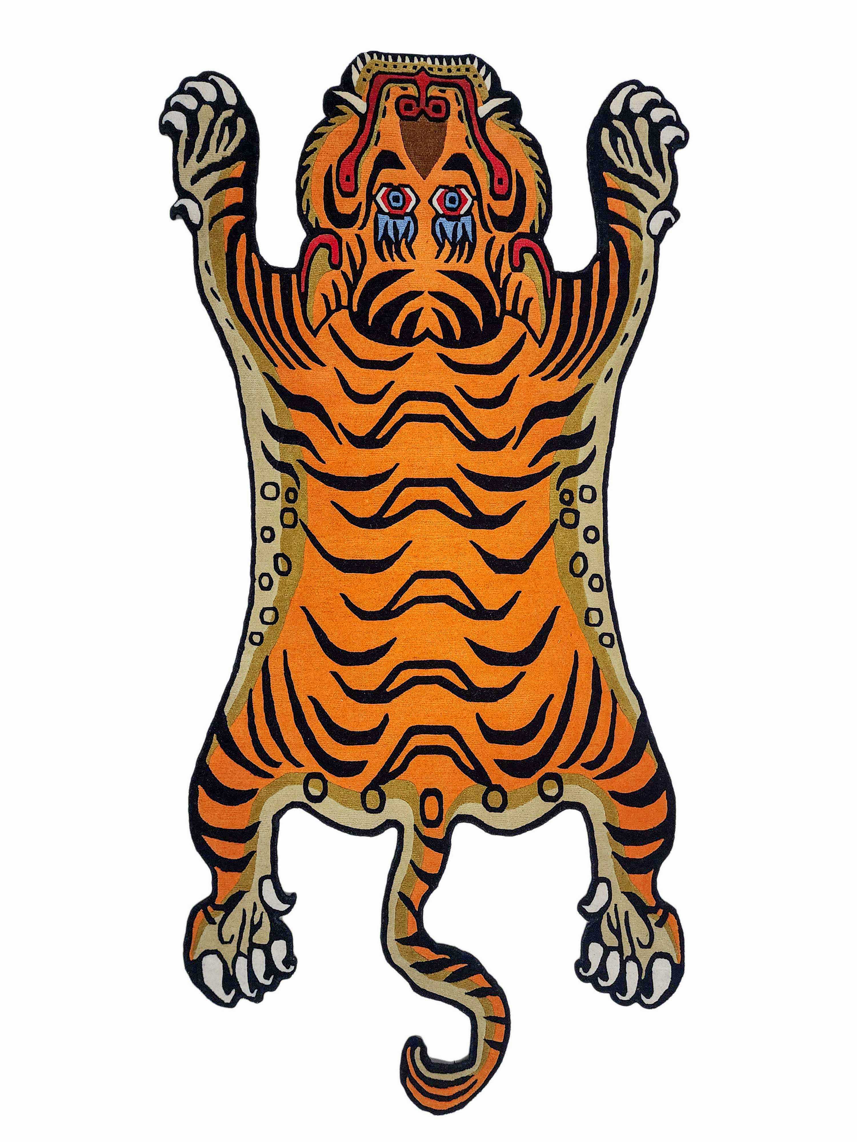 Handwoven Tiger Design Rug From Nepal, Orange Color, Large Size