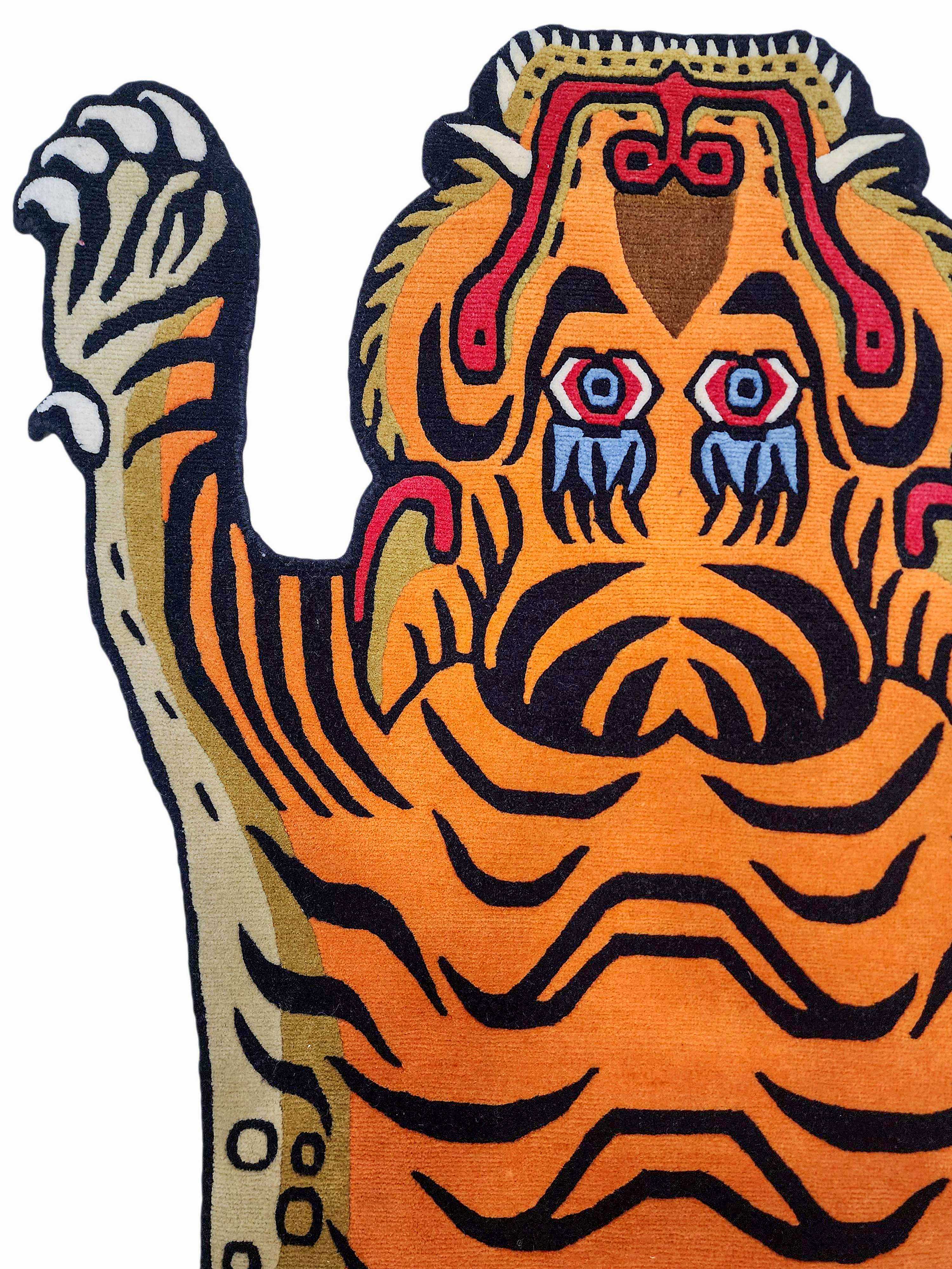 Handwoven Tiger Design Rug From Nepal, Orange Color, Large Size