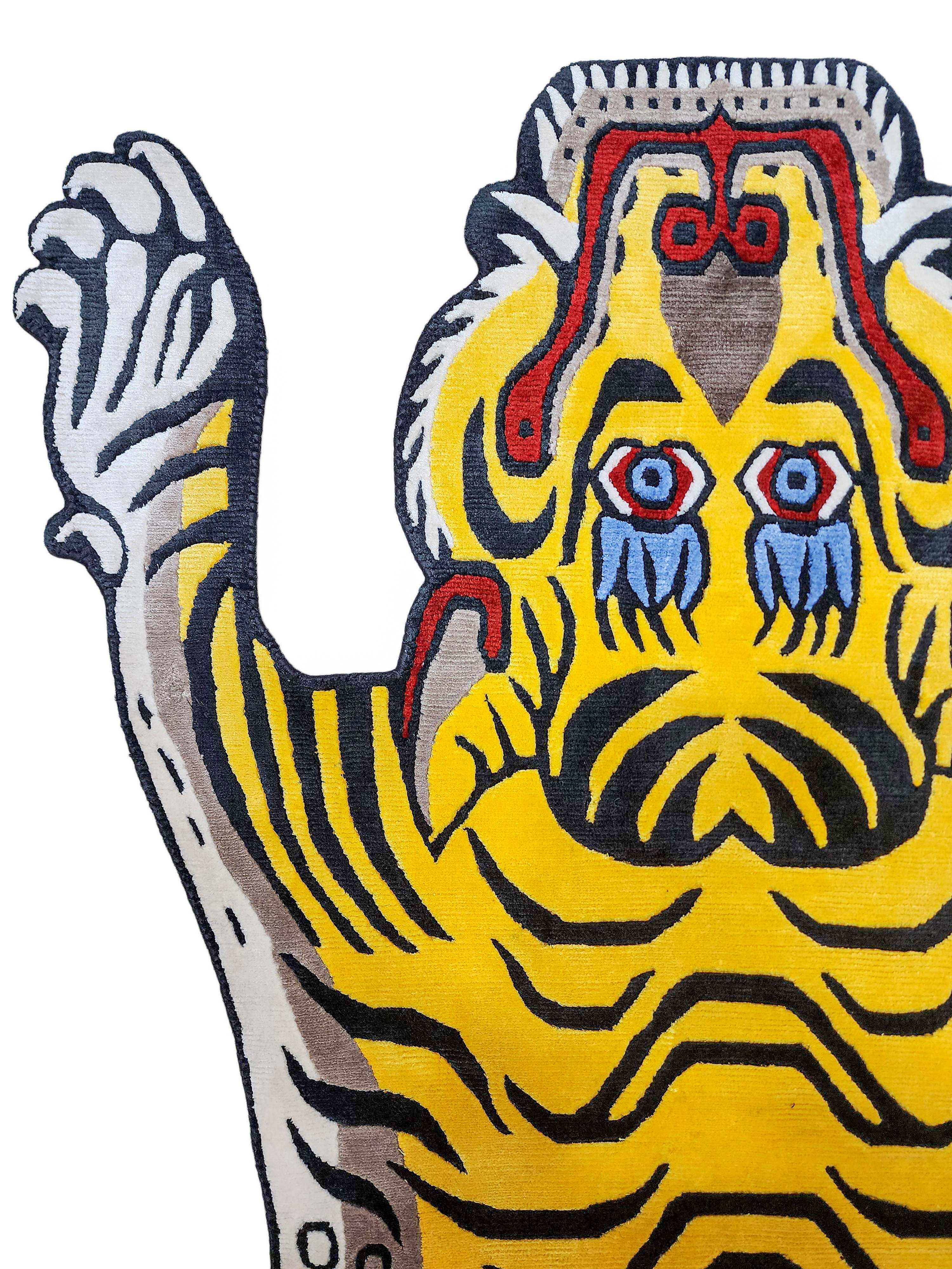 Handwoven Tiger Design Rug From Nepal, Yellow Color, Large Size