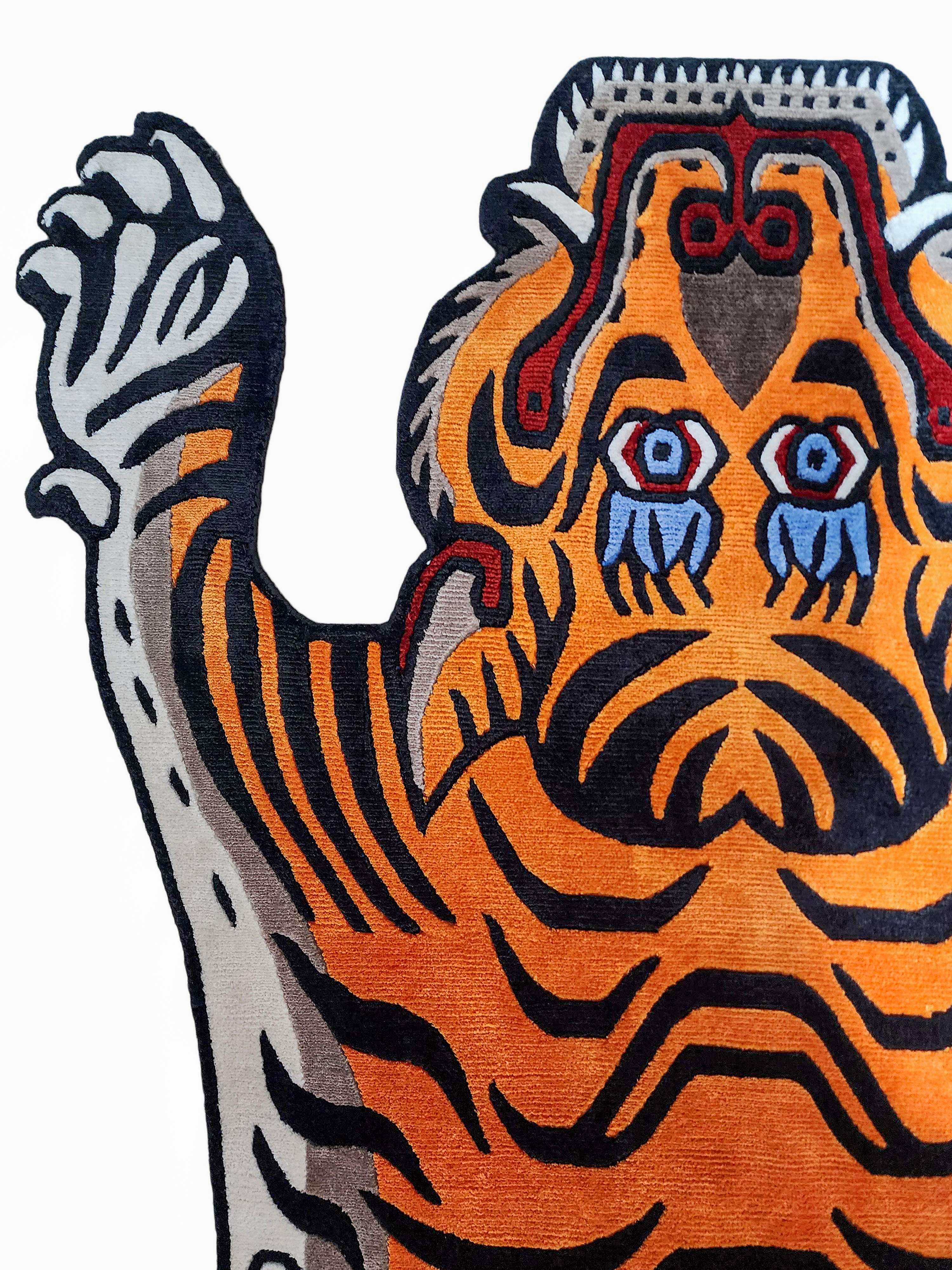 Handwoven Tiger Design Rug From Nepal, Orange Color, Large Size