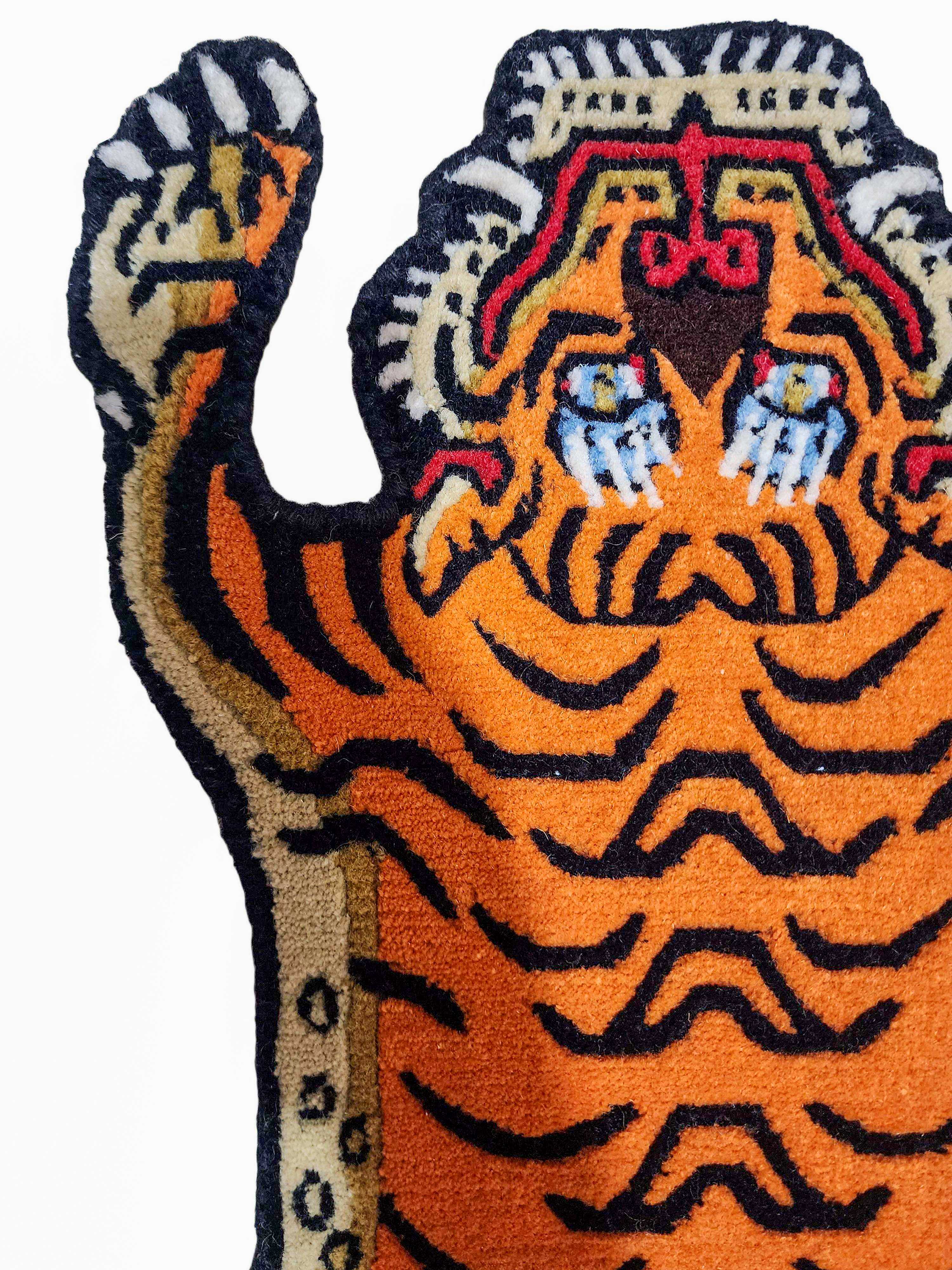 Handwoven Tiger Design Rug From Nepal, Orange Color, Baby Size