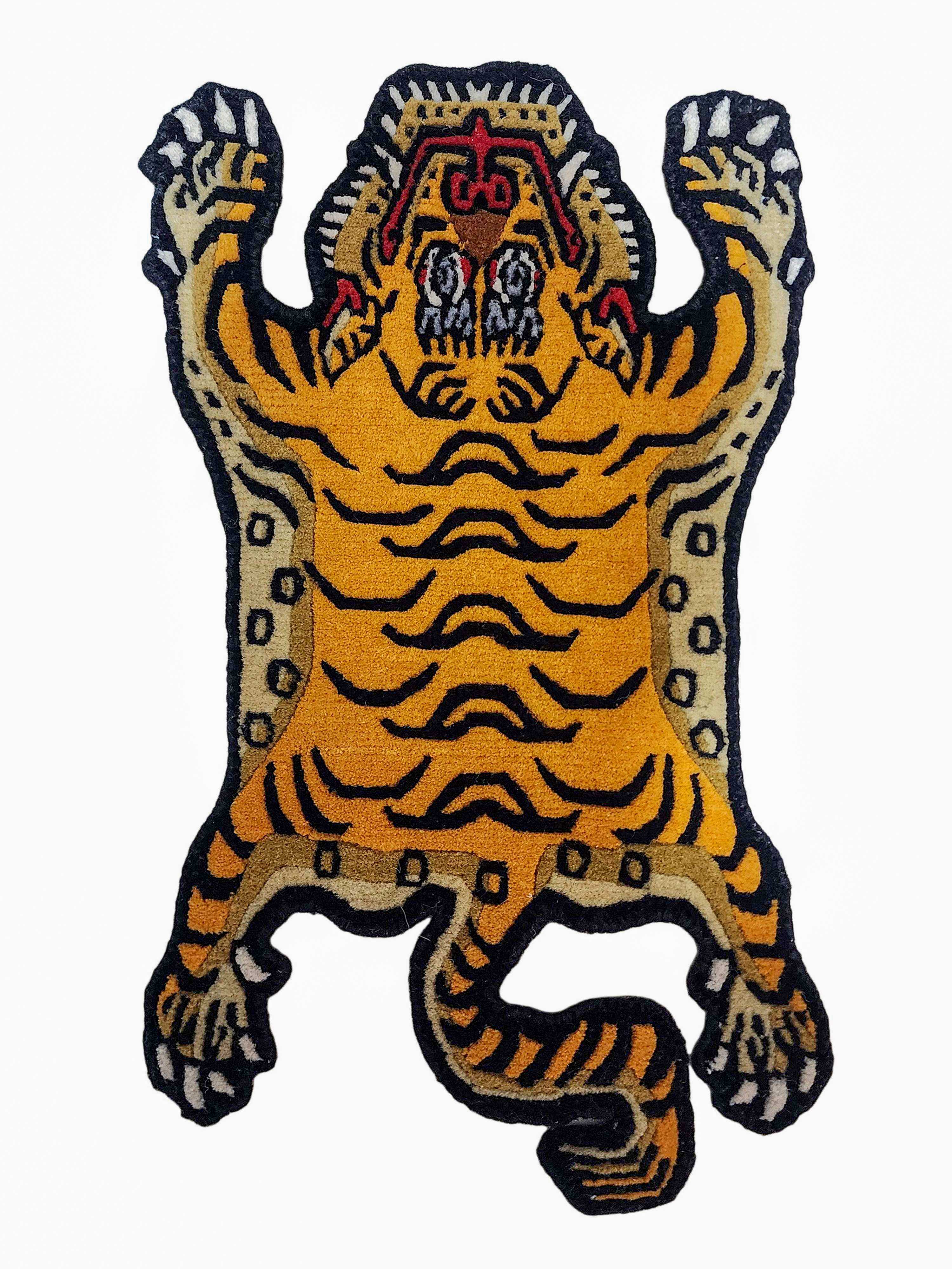 Handwoven Tiger Design Rug From Nepal, Orange Color, Baby Size