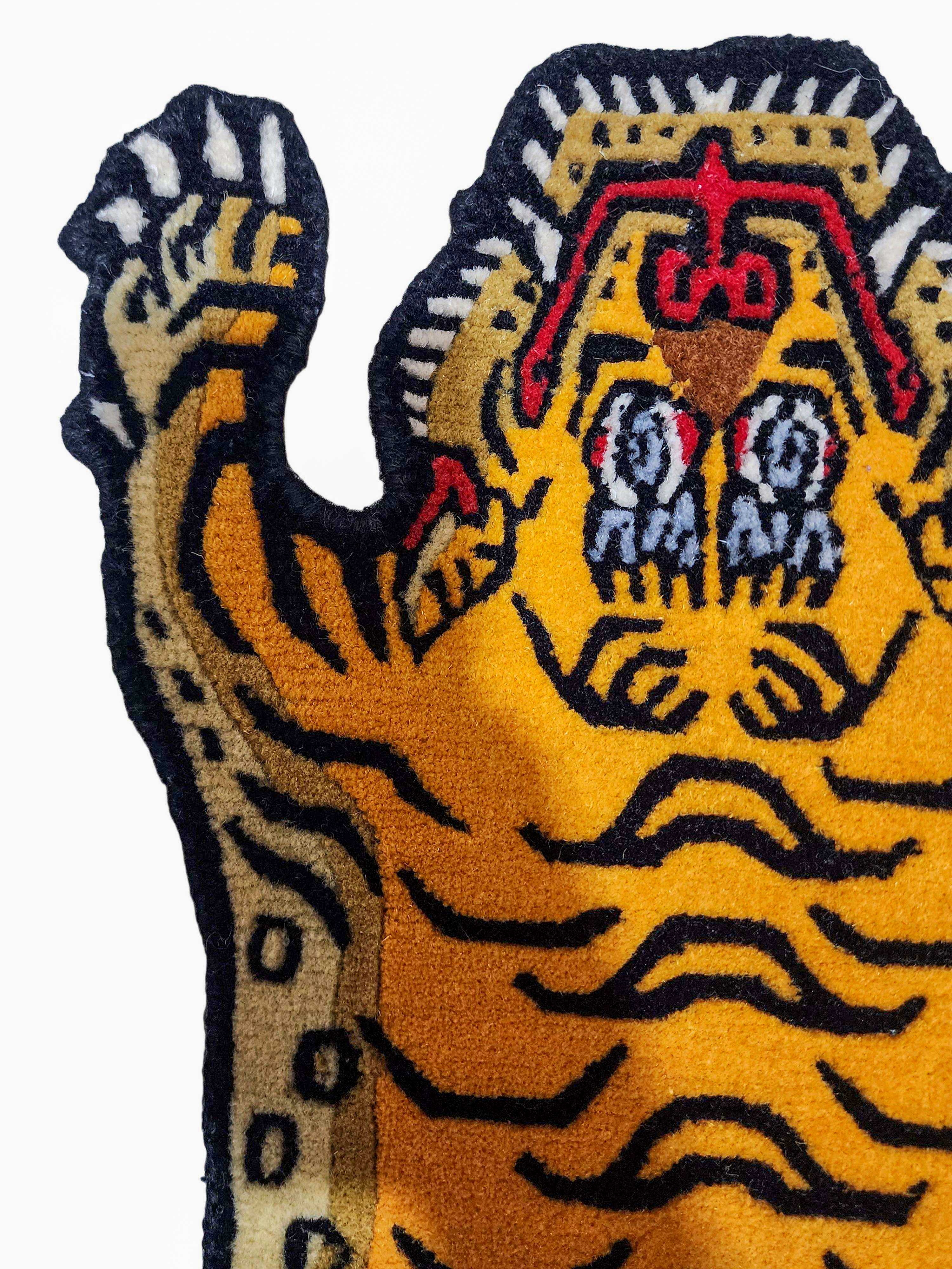 Handwoven Tiger Design Rug From Nepal, Orange Color, Baby Size