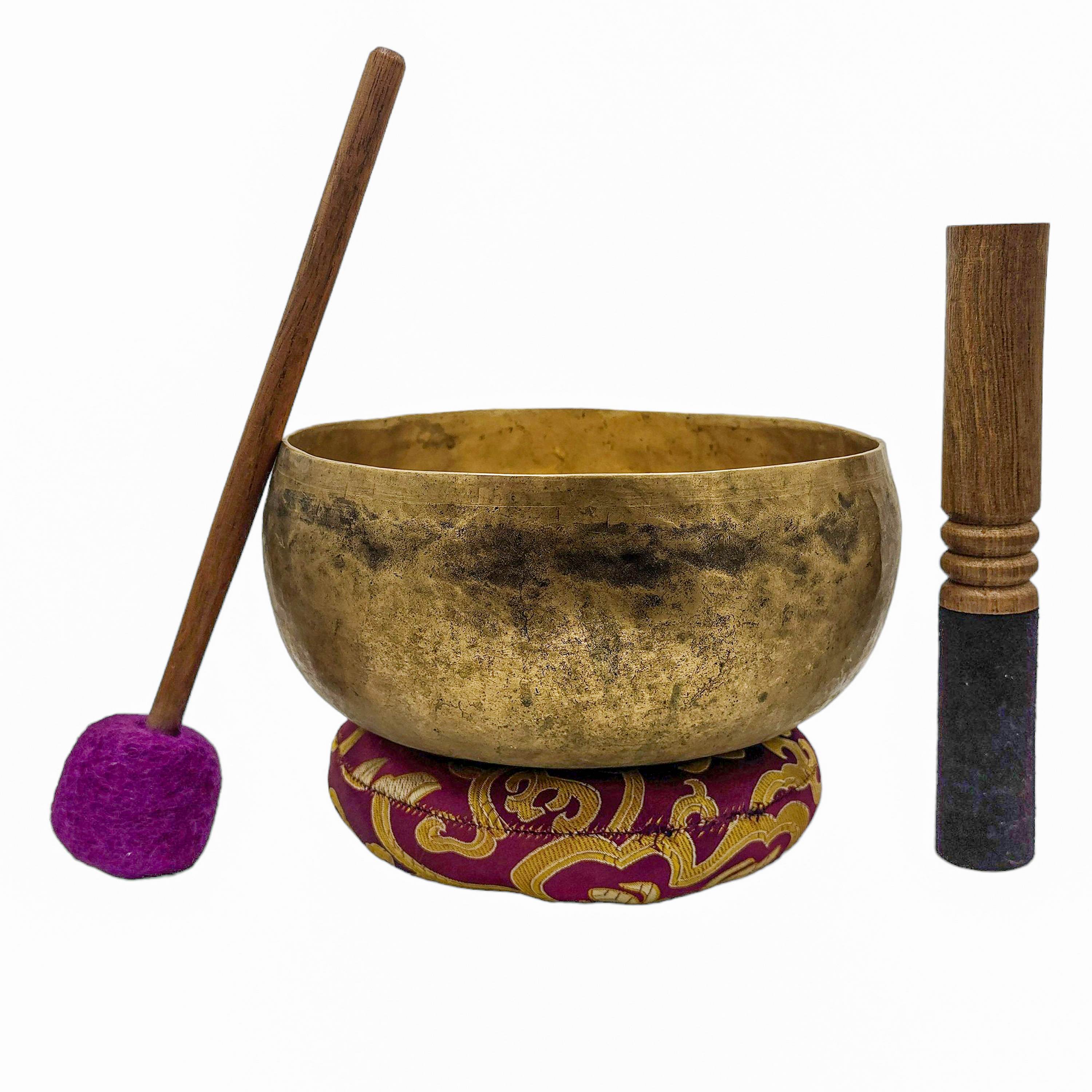 Kopre Singing Bowl, Buddhist Hand Beaten, Antique Finishing, select Accessories