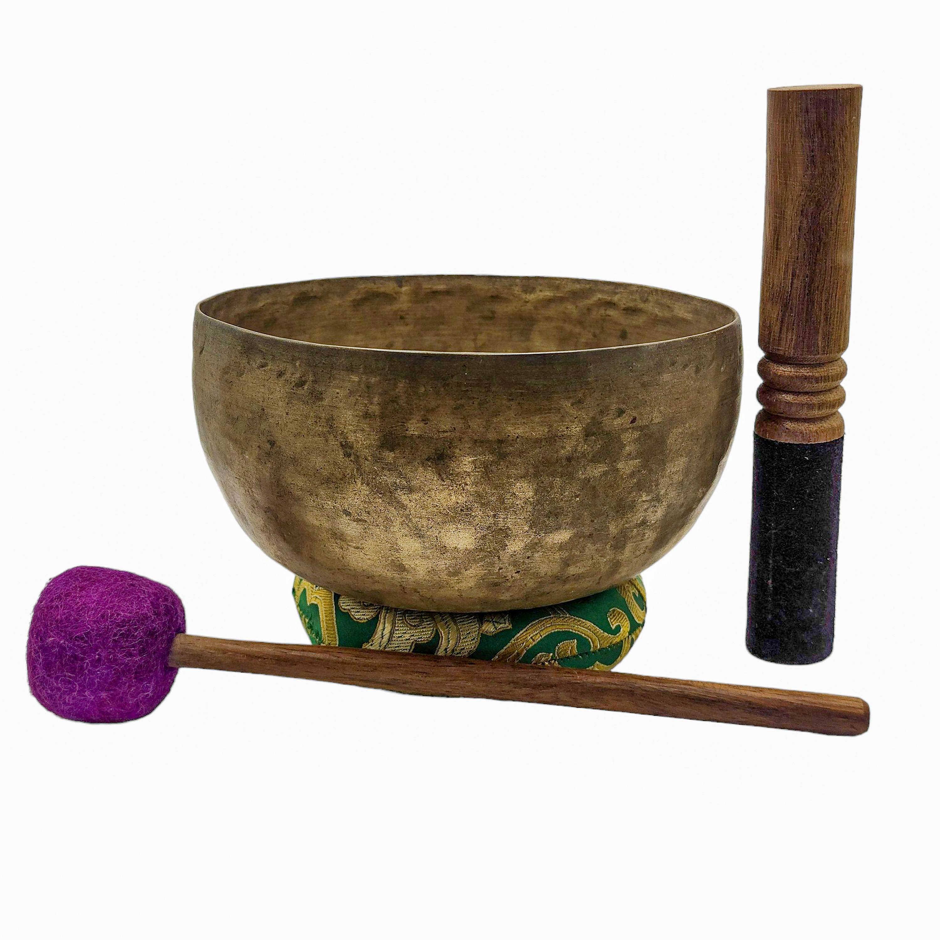 Kopre Singing Bowl, Buddhist Hand Beaten, Antique Finishing, select Accessories