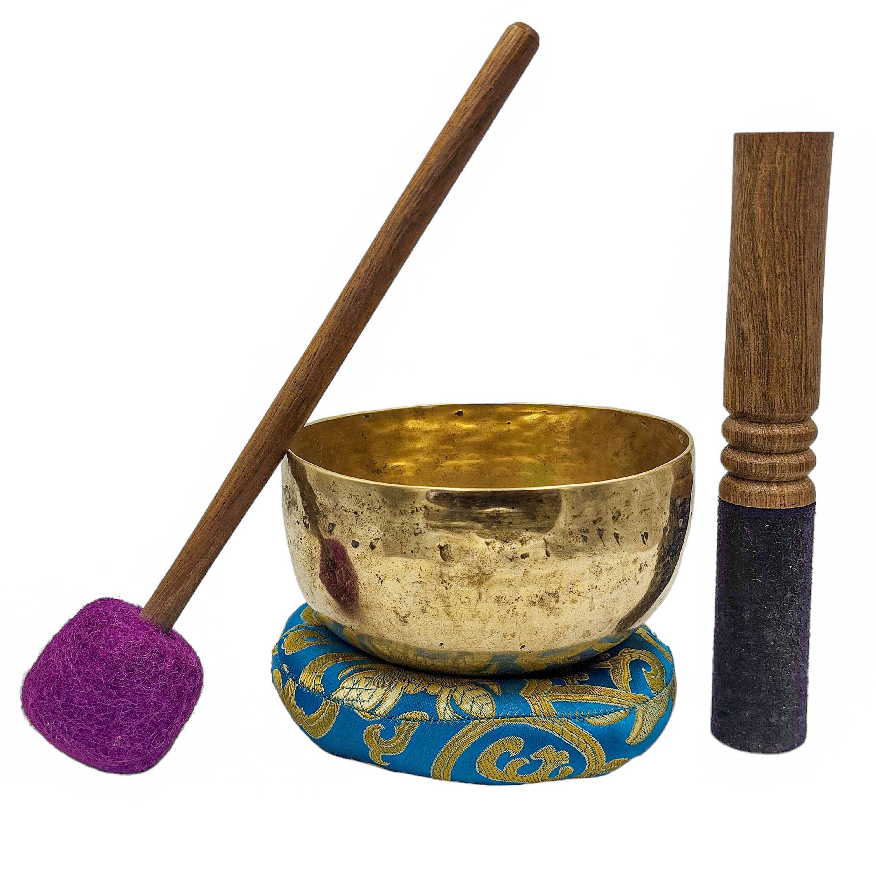 Kopre Singing Bowl, Buddhist Hand Beaten, Antique Finishing, select Accessories