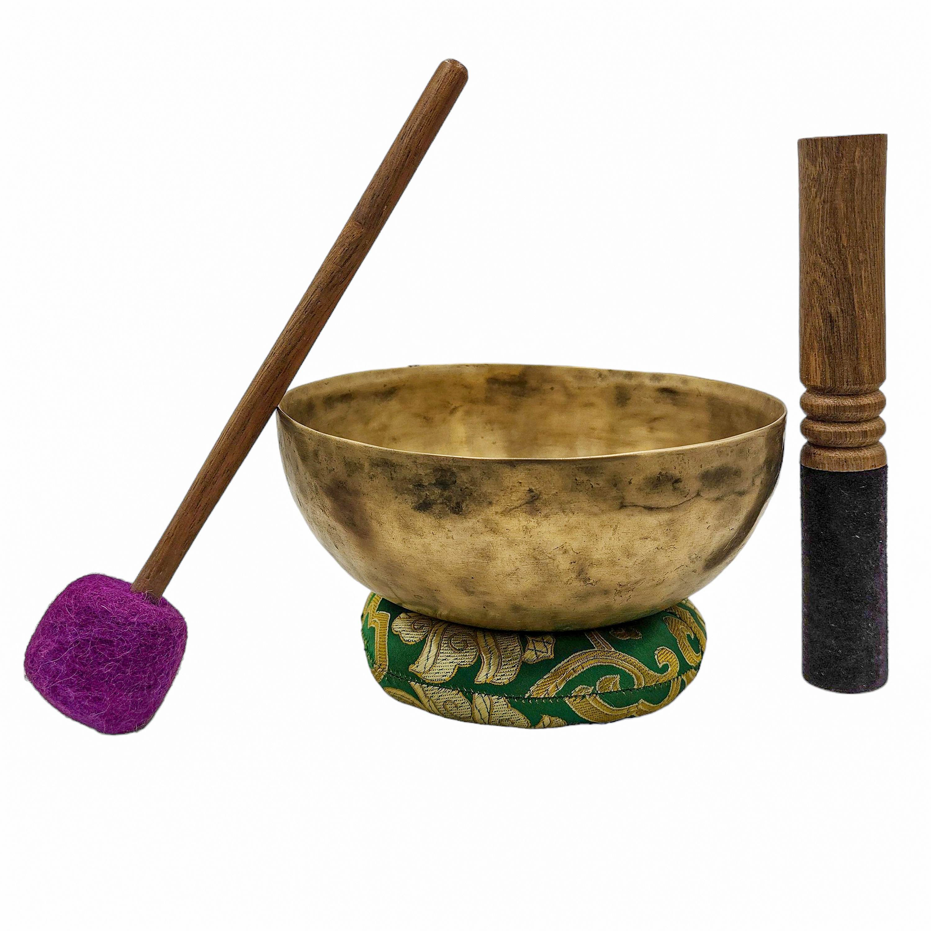 Kopre Singing Bowl, Buddhist Hand Beaten, Antique Finishing, select Accessories