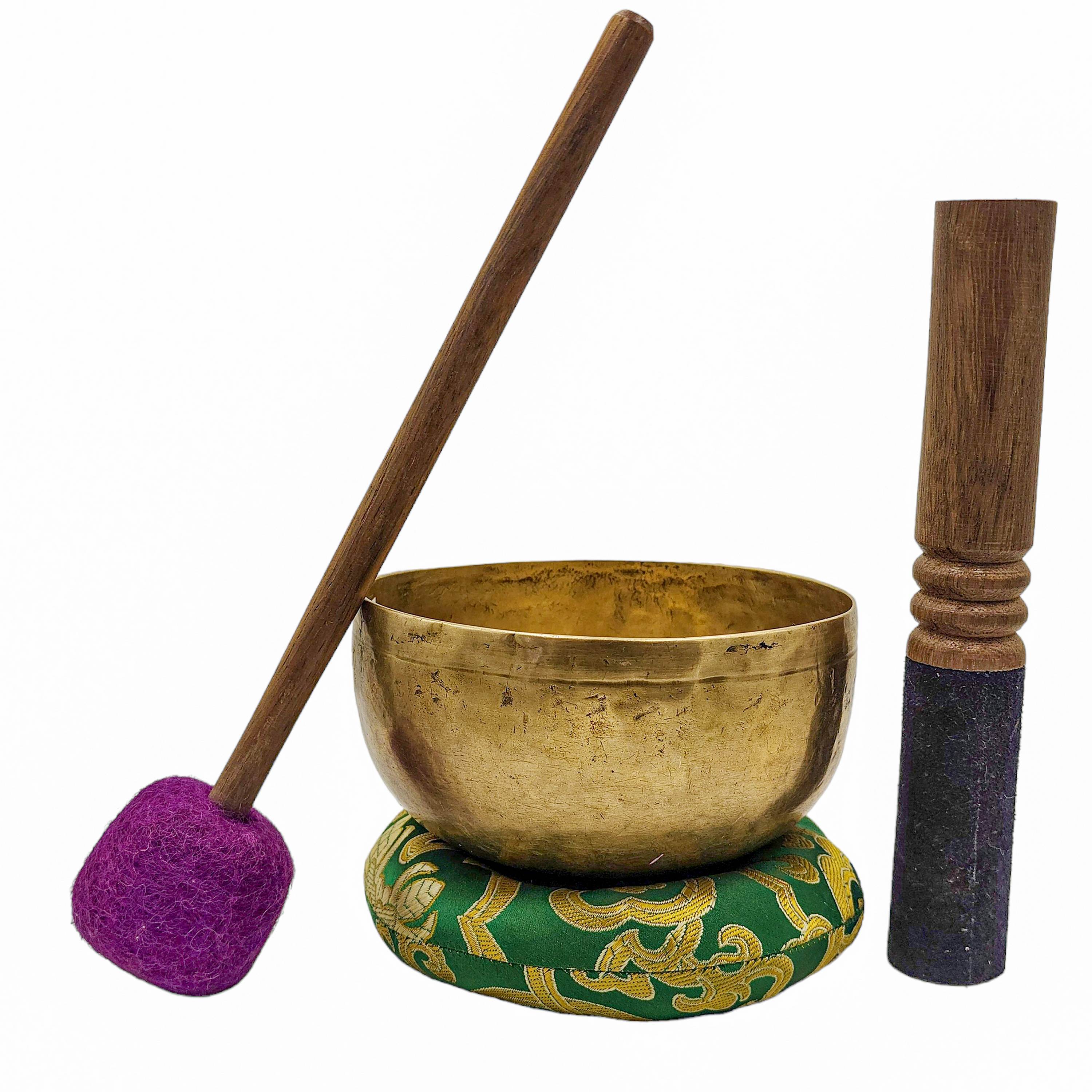 Kopre Singing Bowl, Buddhist Hand Beaten, Antique Finishing, select Accessories