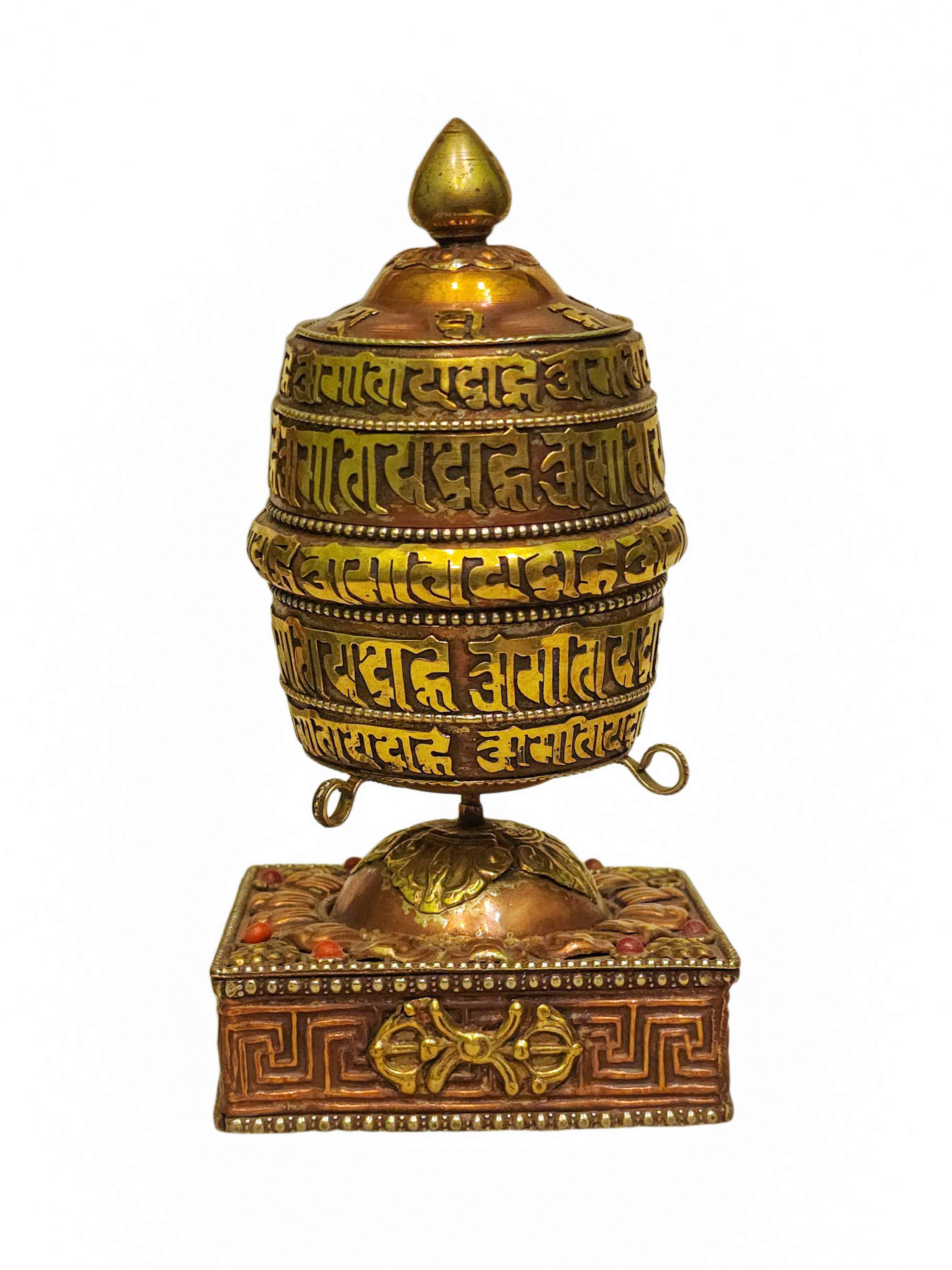 Table Top Prayer Wheel, Buddhist Handmade Prayer Wheel, <span Style=