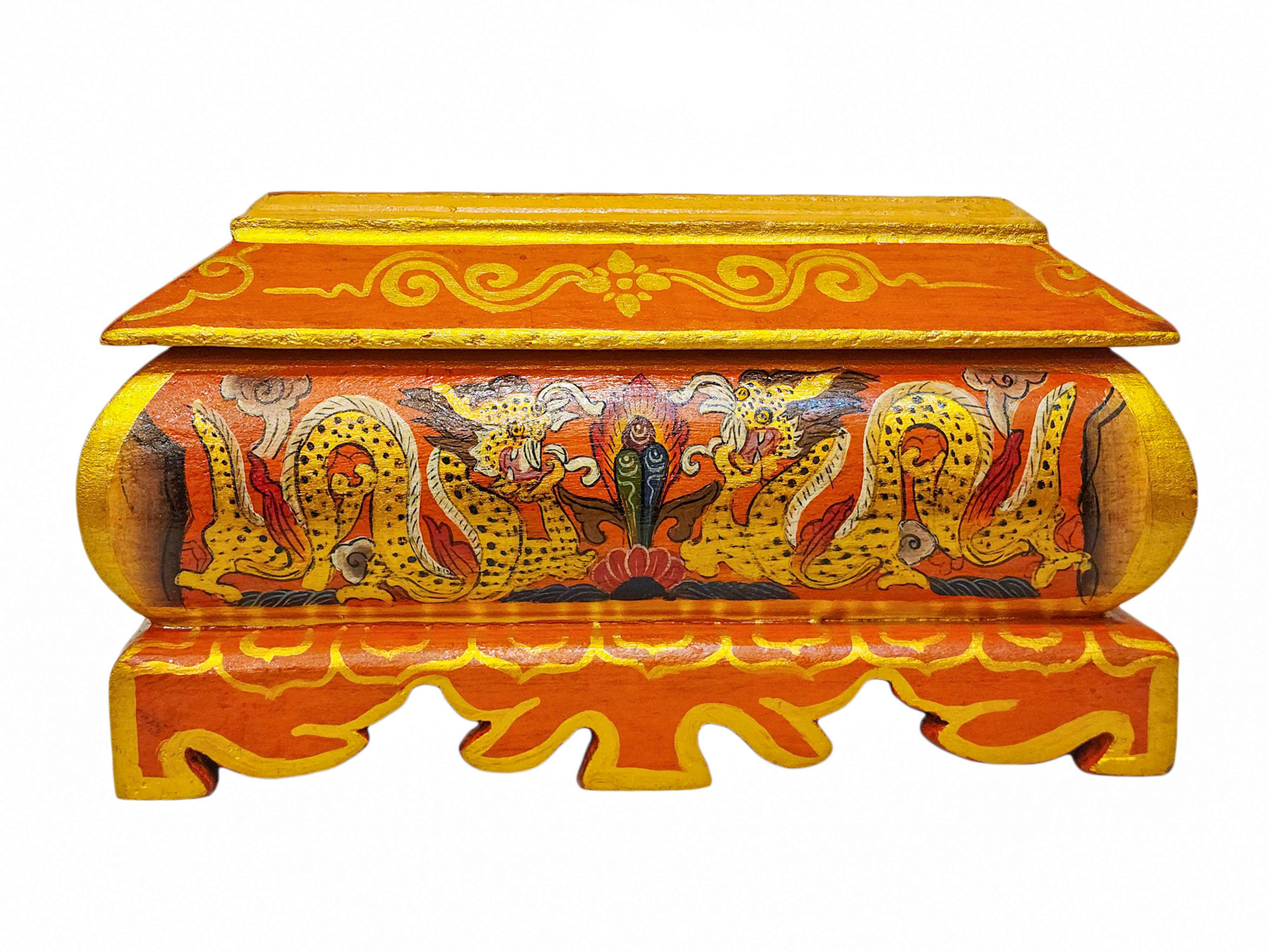 Tibetan Ritual Wooden Incense Burner, Traditional Color Painted