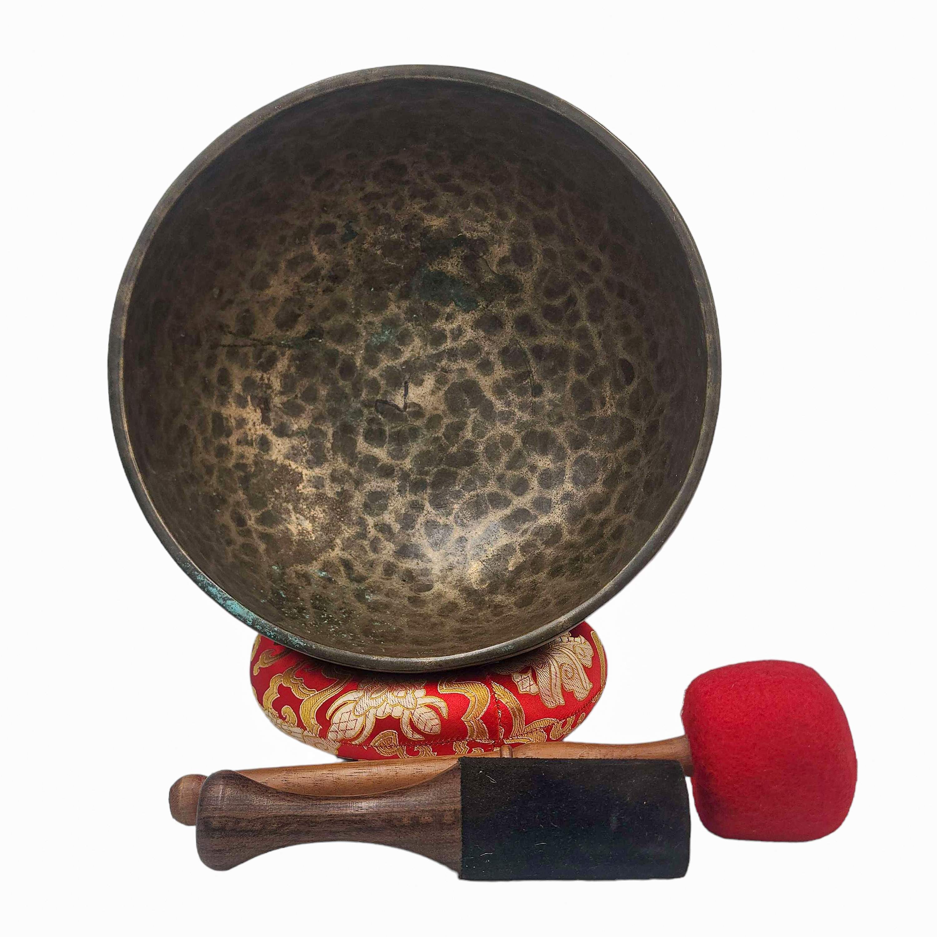 Kopre Singing Bowl, Buddhist Hand Beaten, Antique Finishing, select Accessories