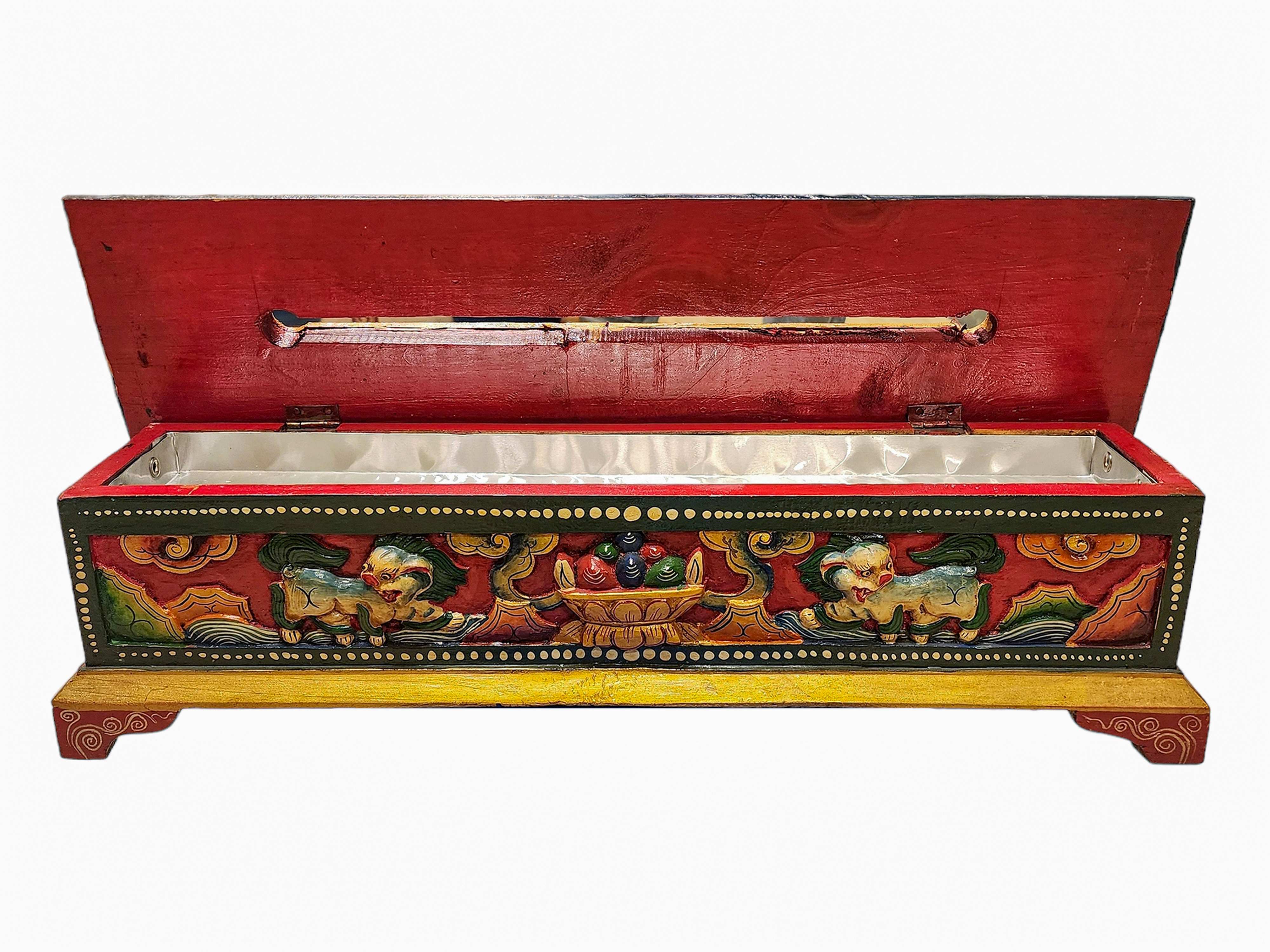 Tibetan Ritual Wooden Incense Burner, Traditional Color Painted