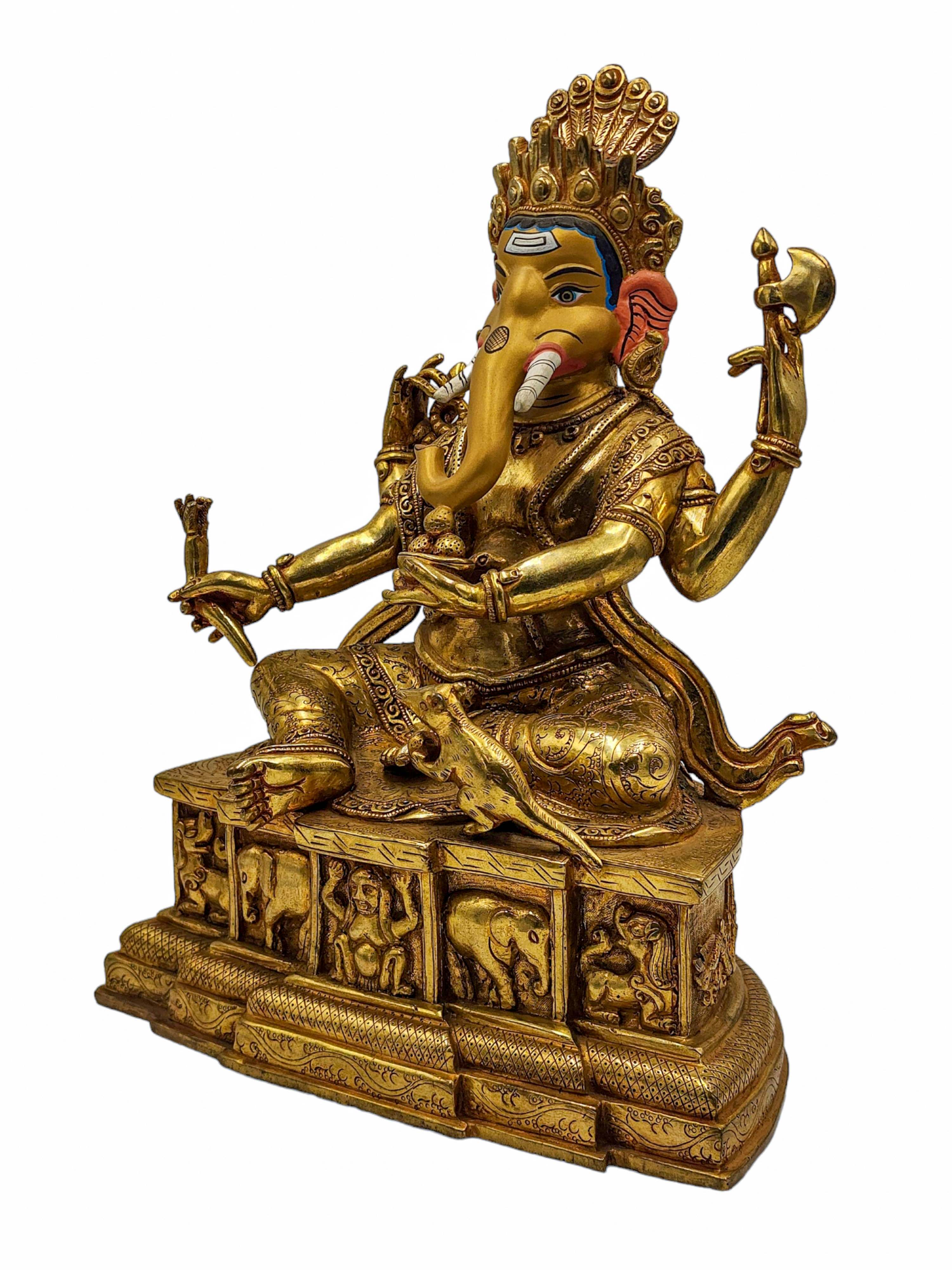 ganesh, Buddhist Handmade Statue, face Painted And gold Plated