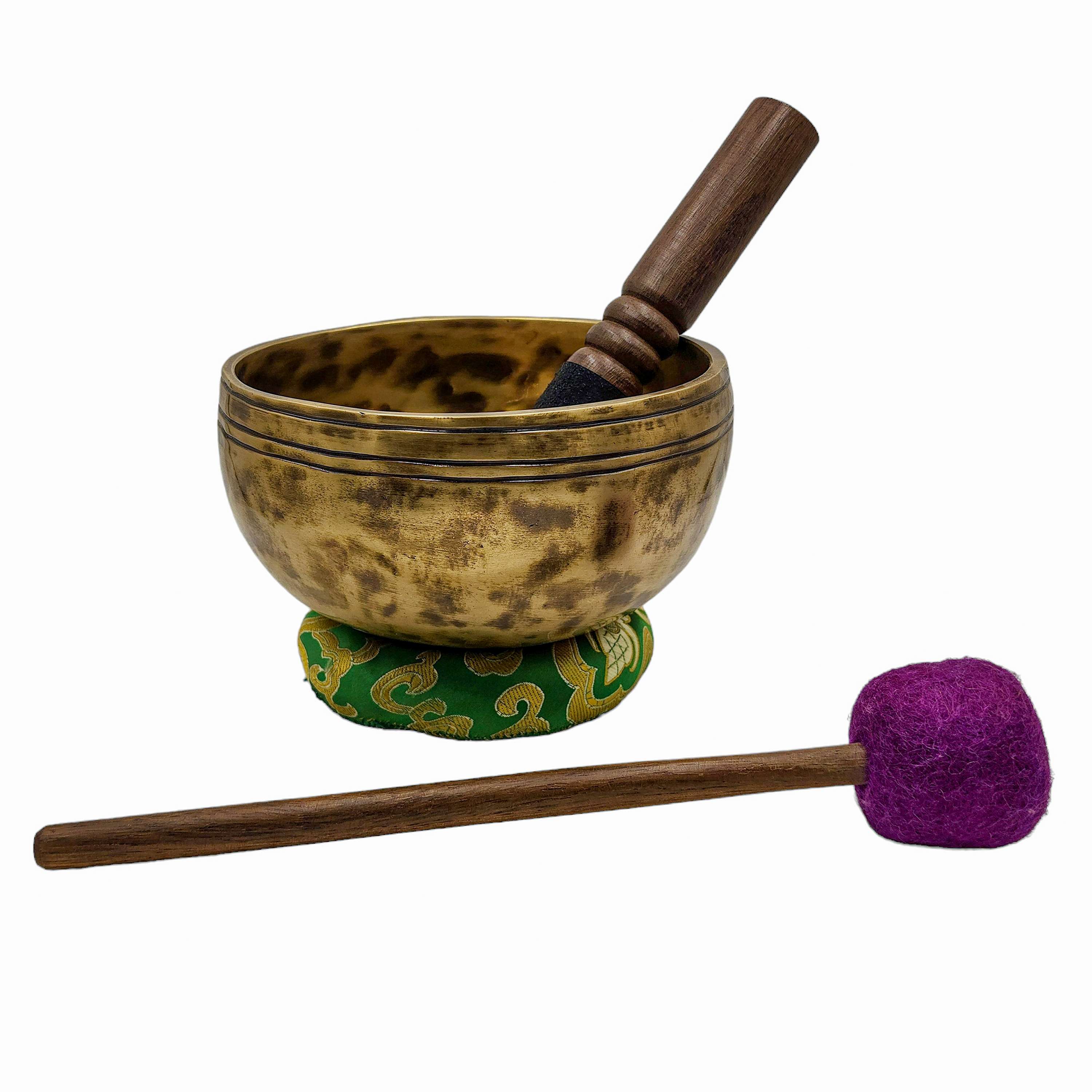 Jambati Singing Bowl, tiger Antique, jhumkat, Buddhist Hand Beaten, Antique Finishing, select Accessories