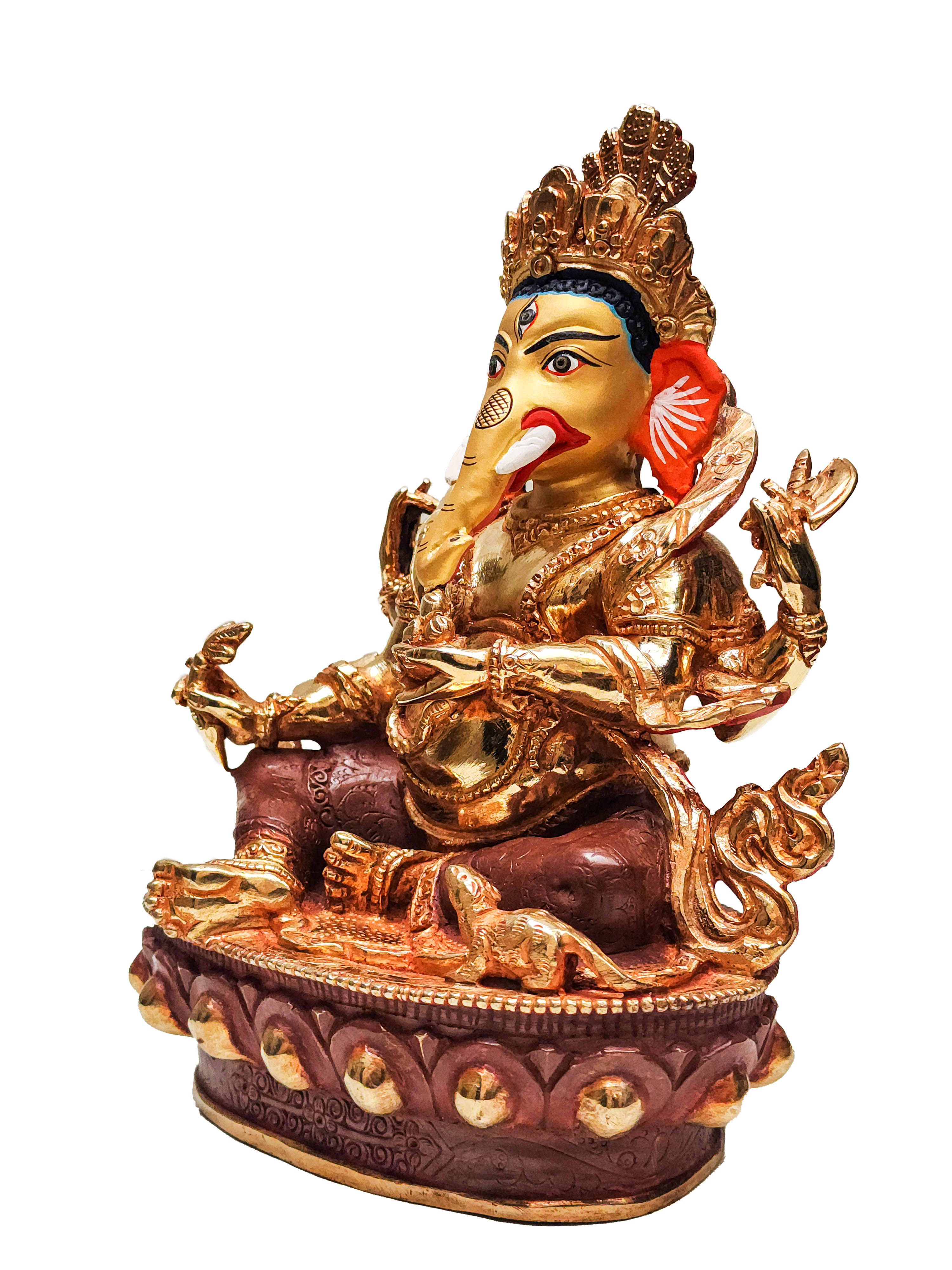 ganesh, Buddhist Handmade Statue, partly Gold Plated, face Painted