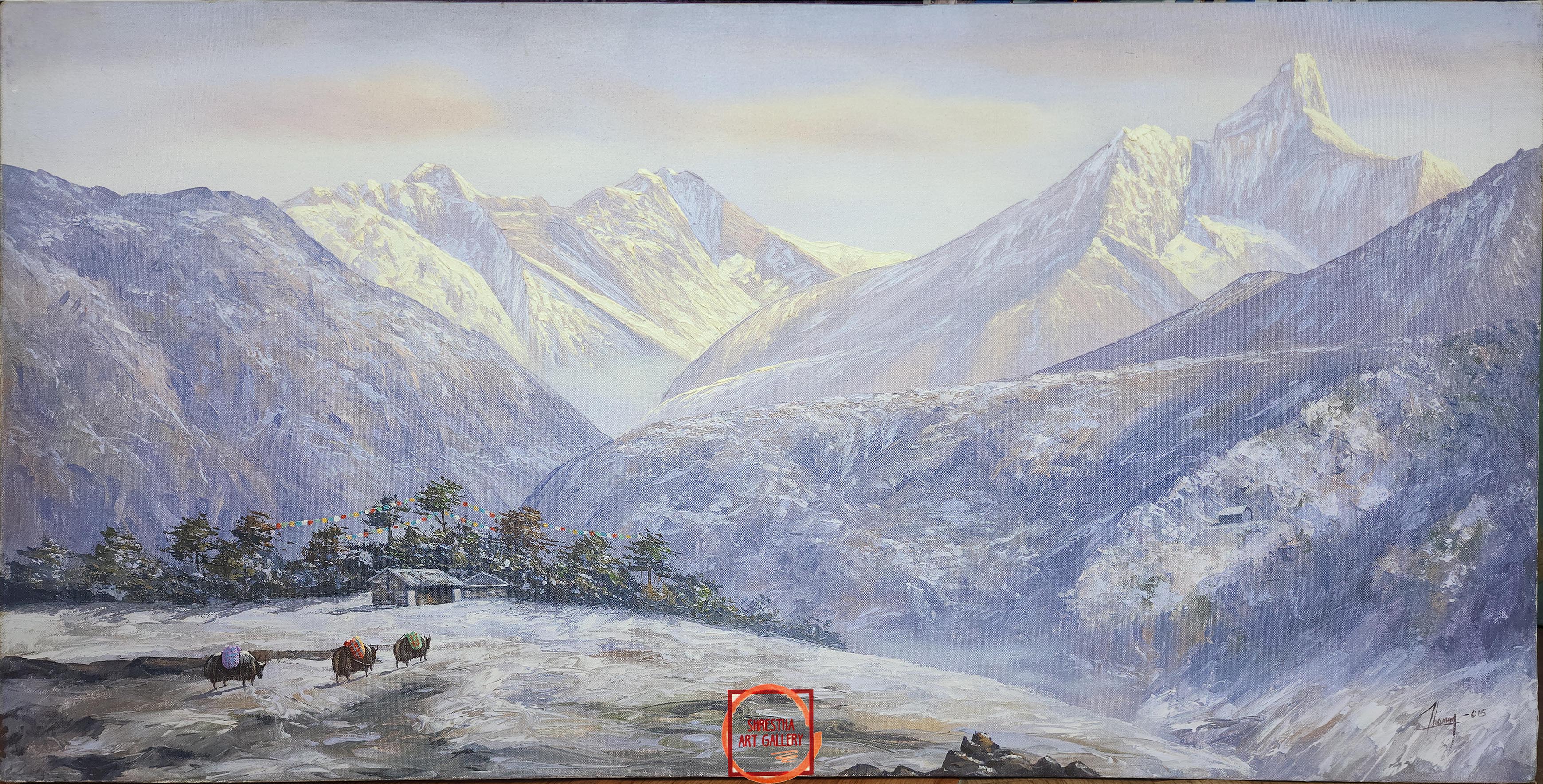 Oil Painting, Mt Everest Range Kalapathhar Ebc Trekking Route <span Style=