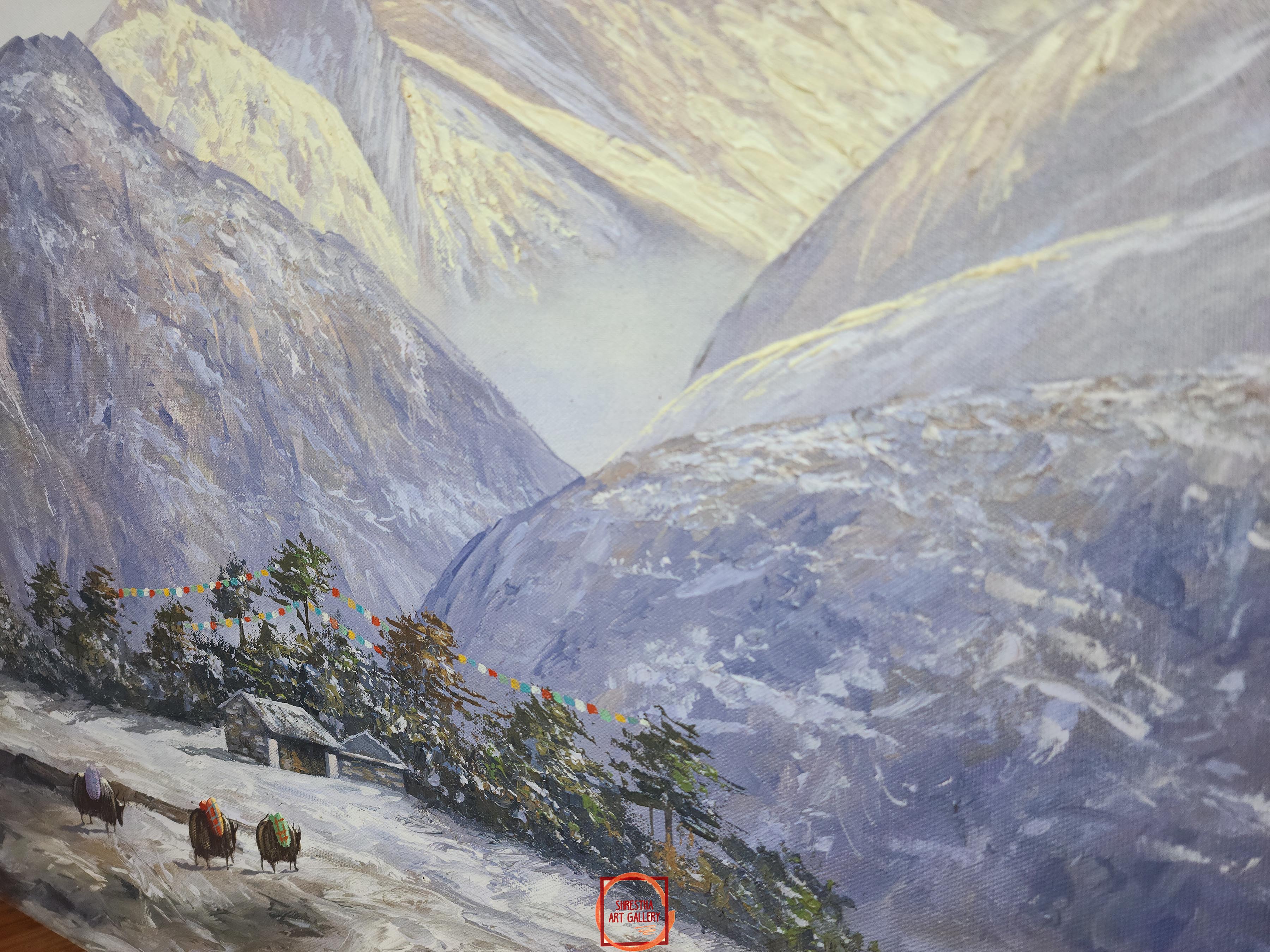 Oil Painting, Mt Everest Range Kalapathhar Ebc Trekking Route <span Style=