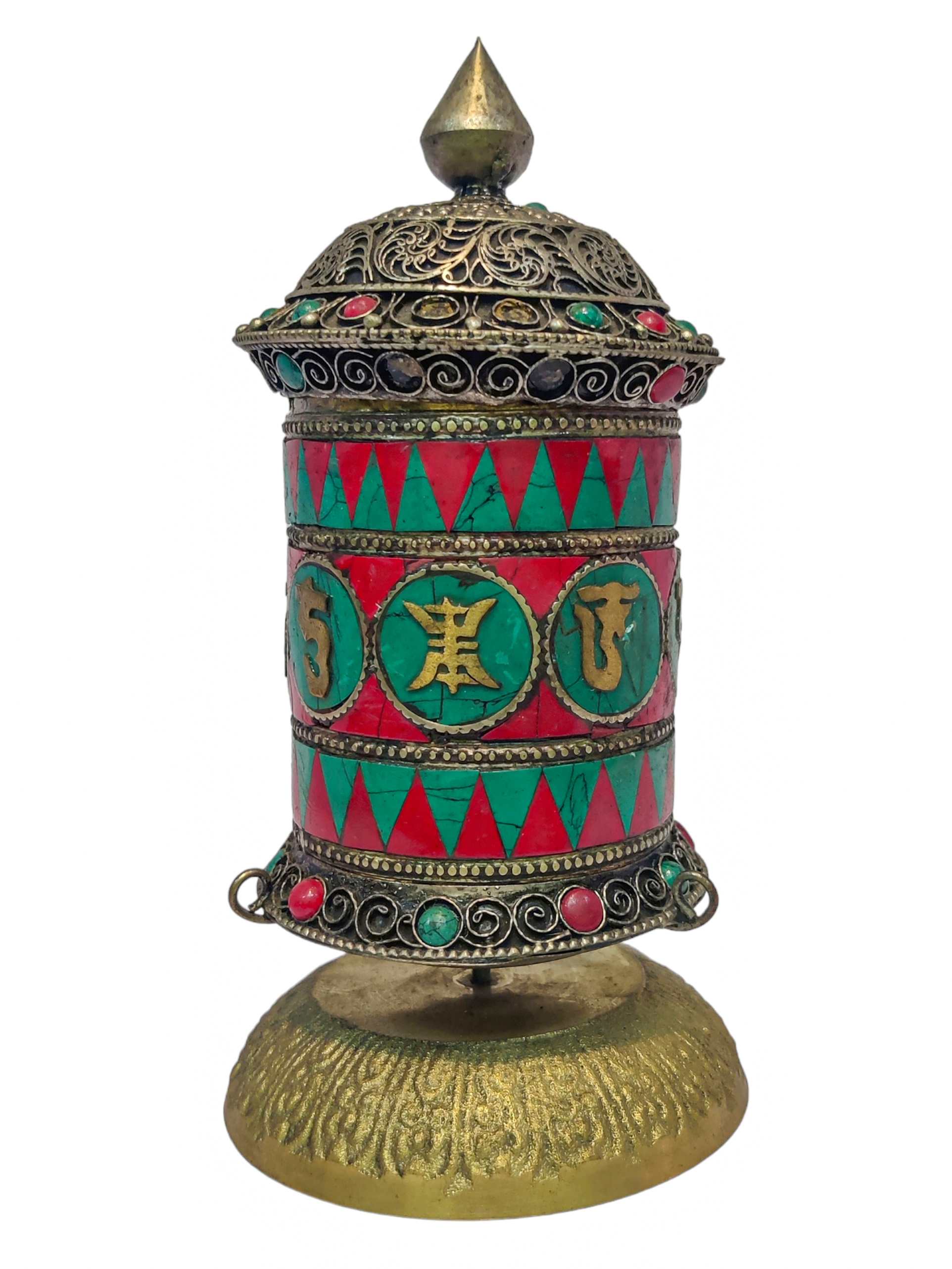 Table Top Prayer Wheel, Buddhist Handmade Prayer Wheel <span Style=