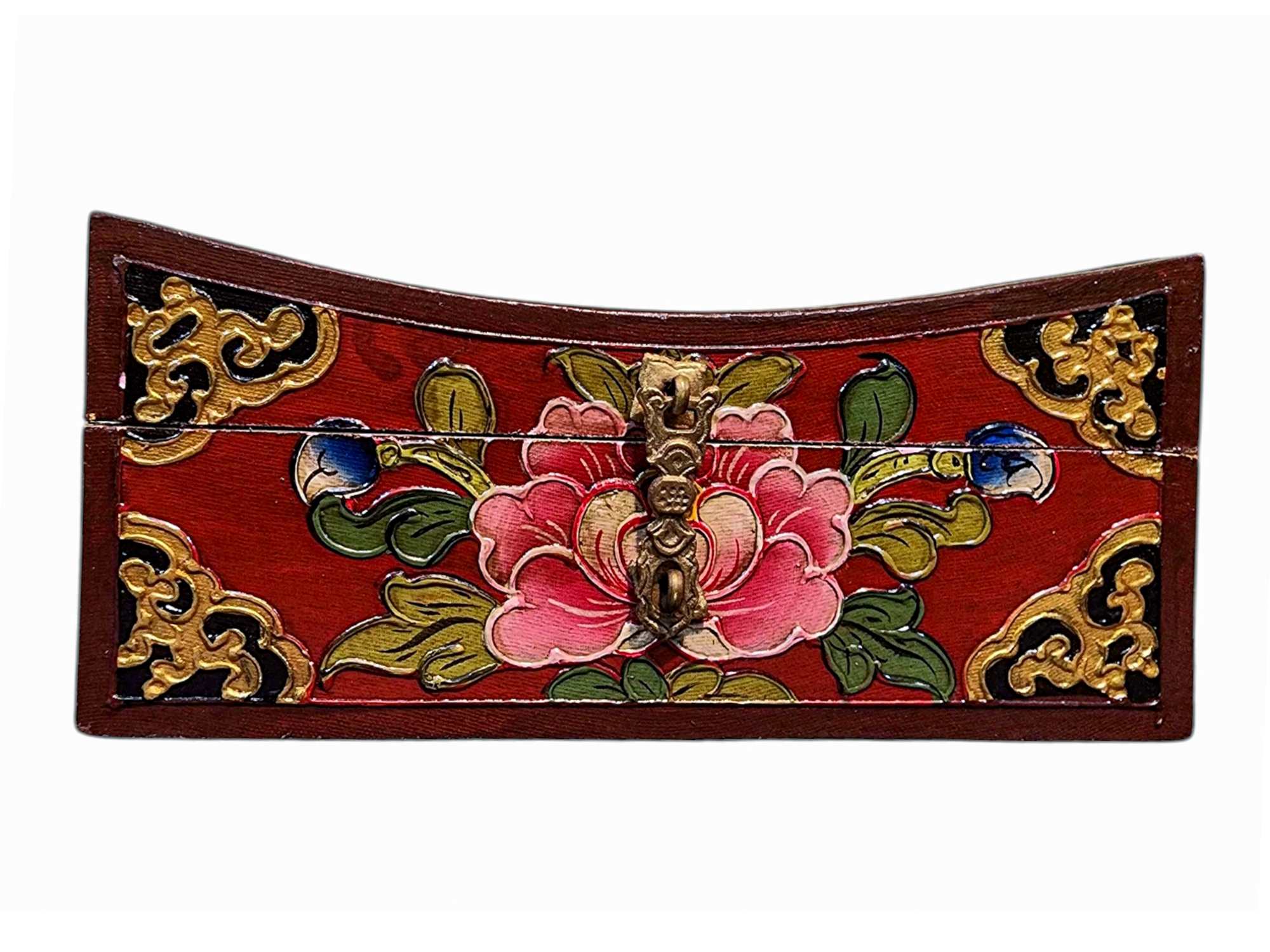 Buddhist Wooden Box, Tibetan Style With Traditional Colors, sp