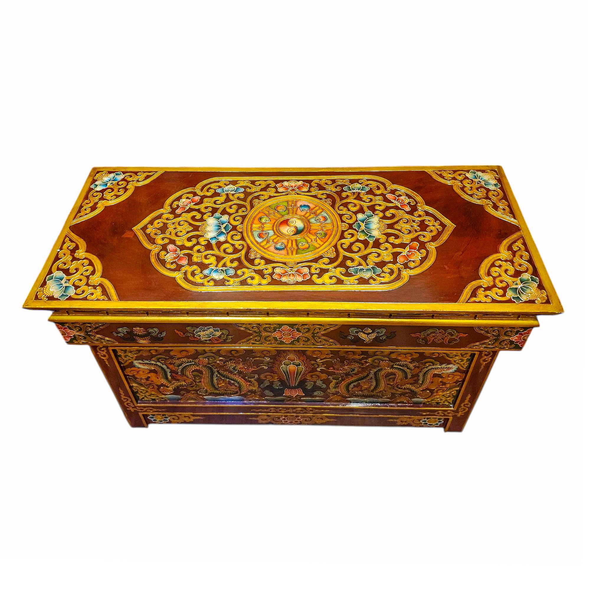 Large Tibetan Foldable Meditational Wooden Table With Dragon Design, painted, Hand Carved