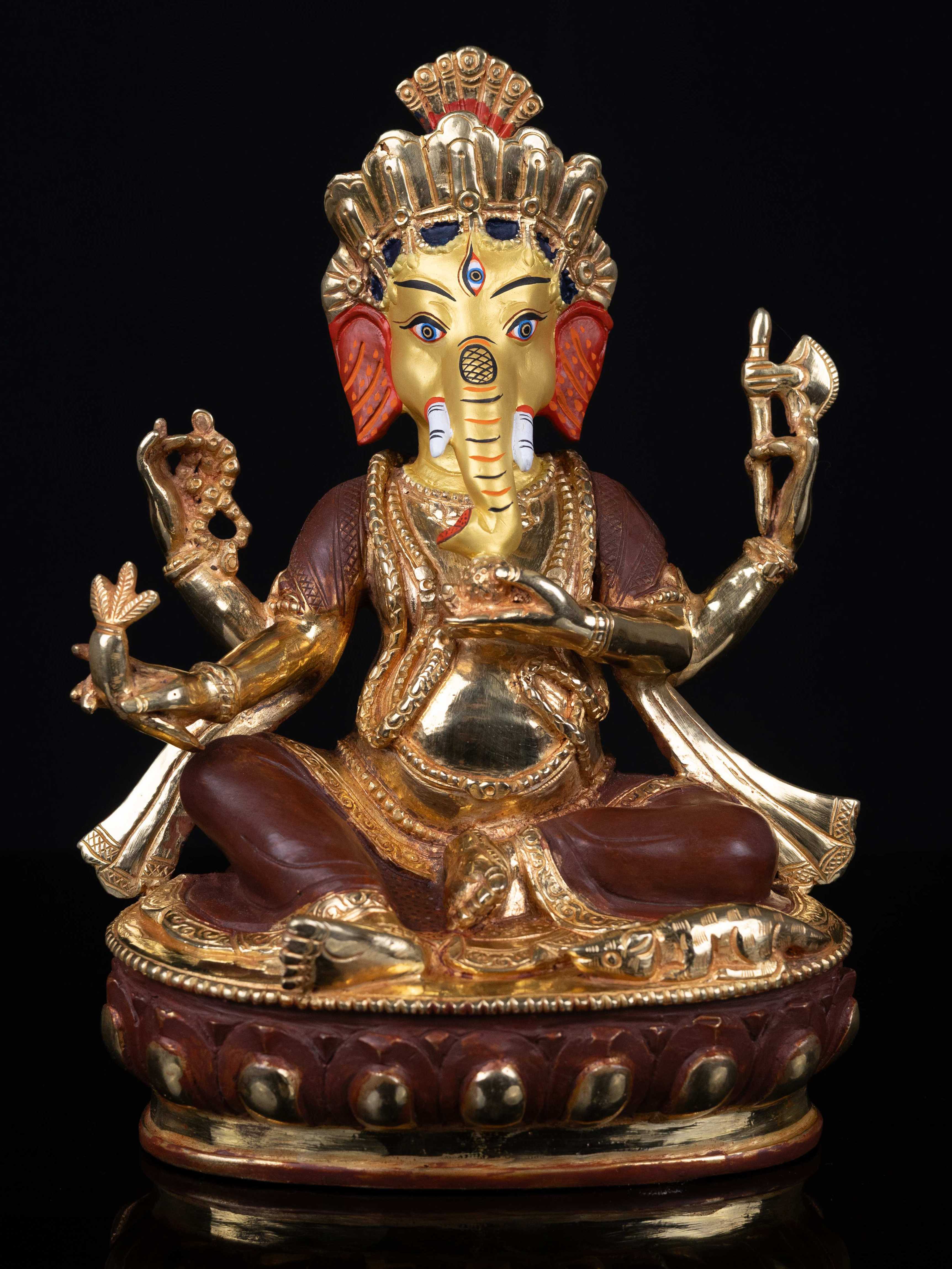 ganesh, Buddhist Handmade Statue, partly Gold Plated, face Painted And high Quality