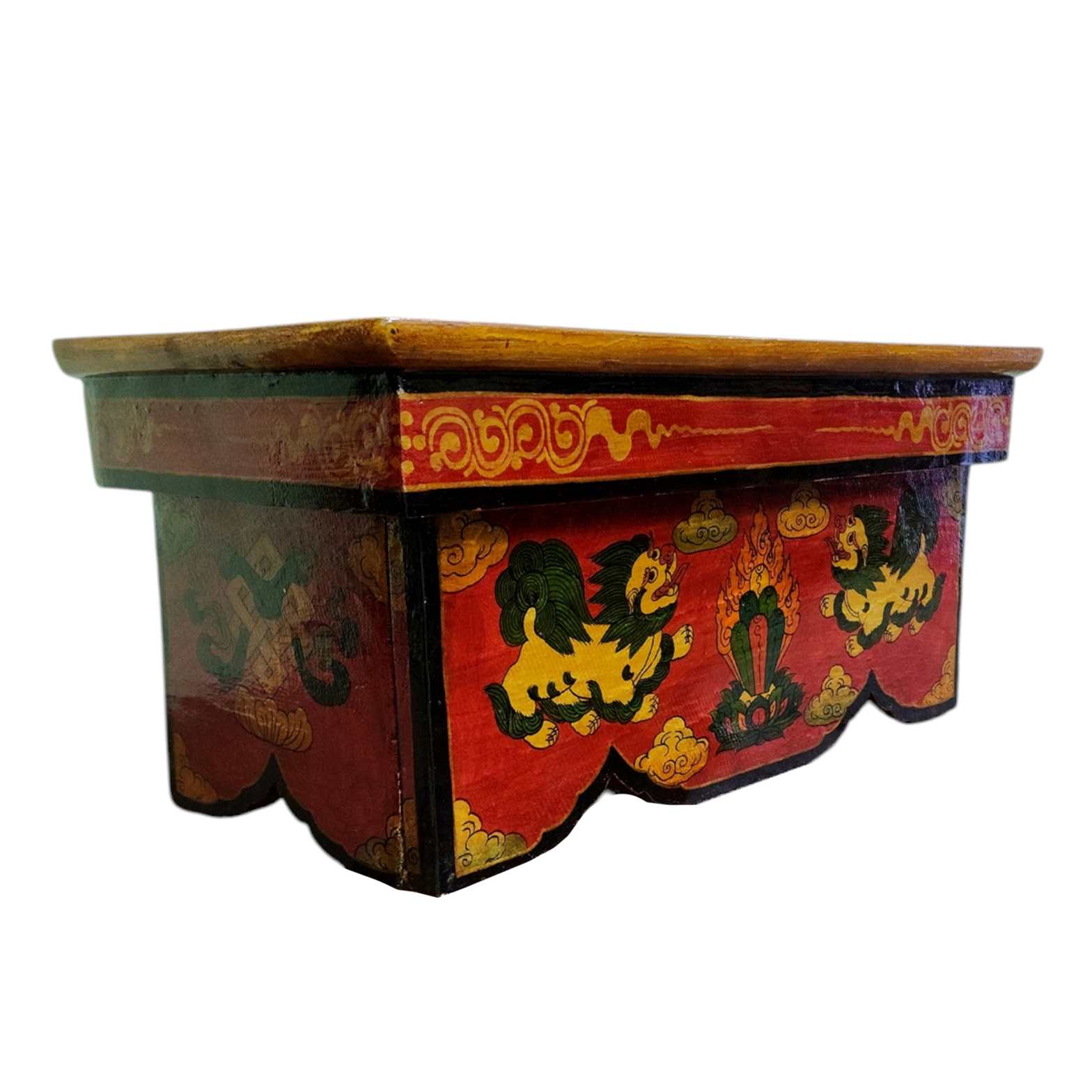 Tibetan Ritual foldable Table With Lions, Traditional Color Painted