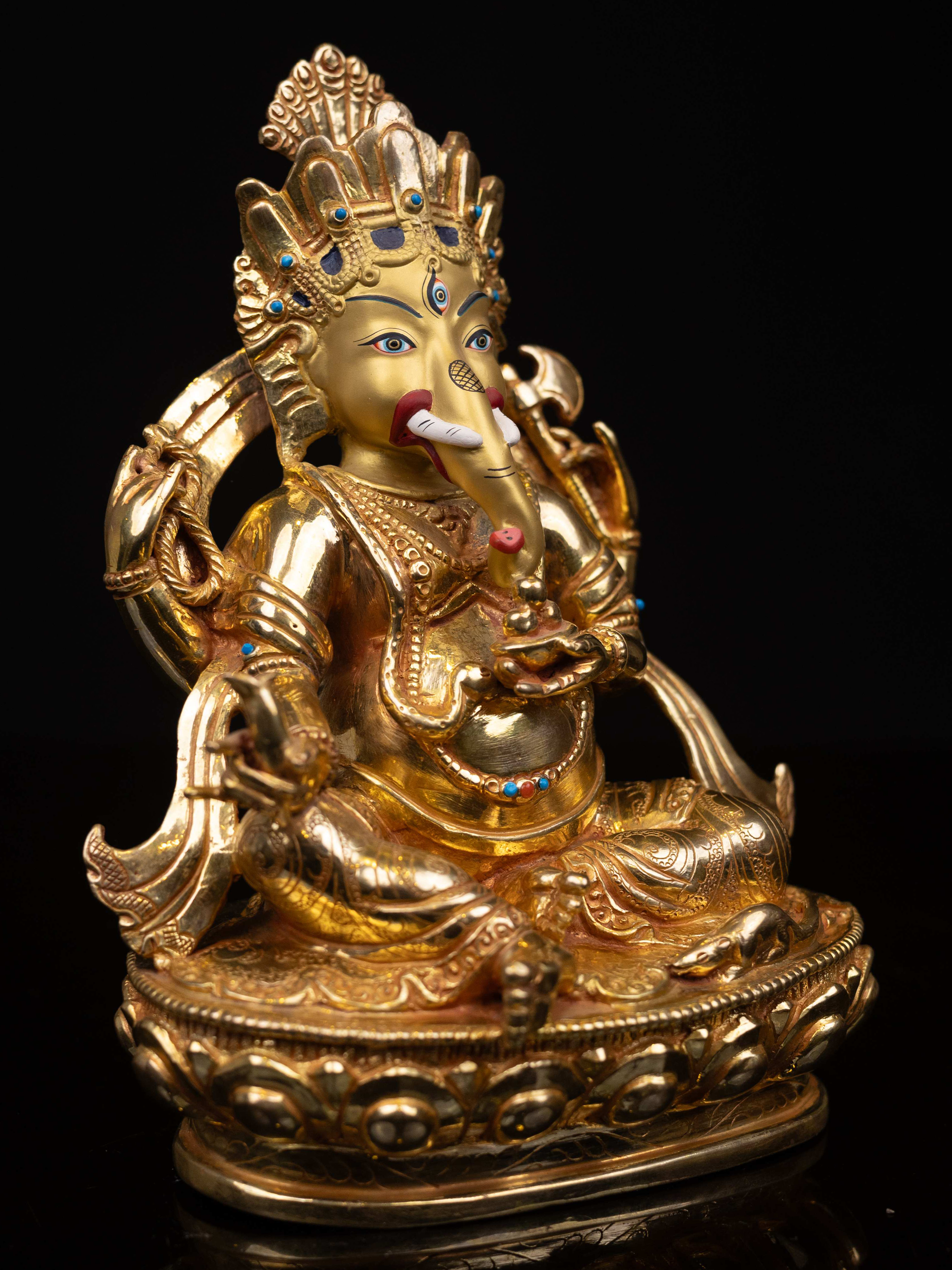 ganesh, Buddhist Handmade Statue, full Gold Plated, face Painted And high Quality