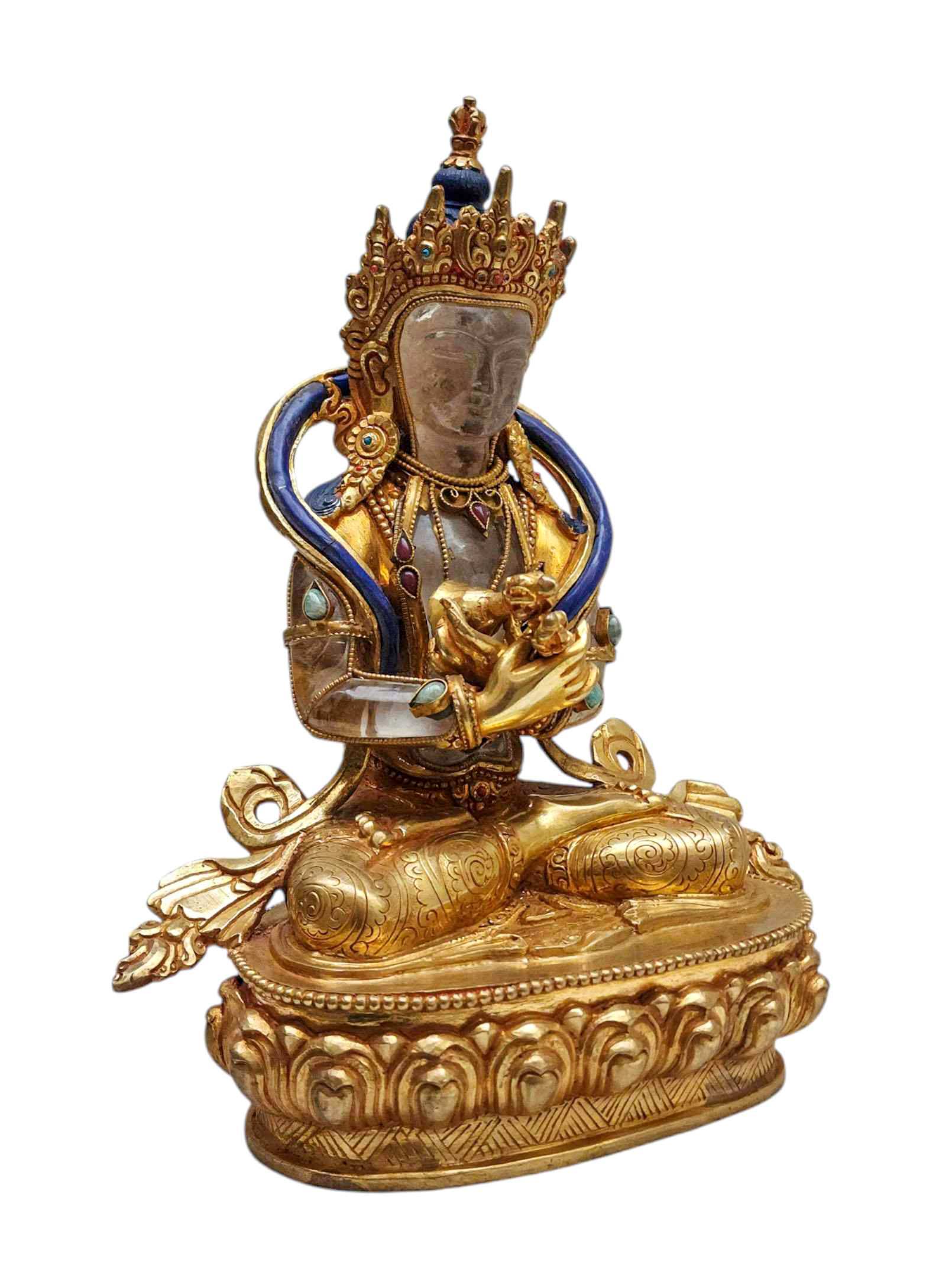 Crystal Vajrasattva Statue With metal - Stone Craft - Partly Gold Plated
