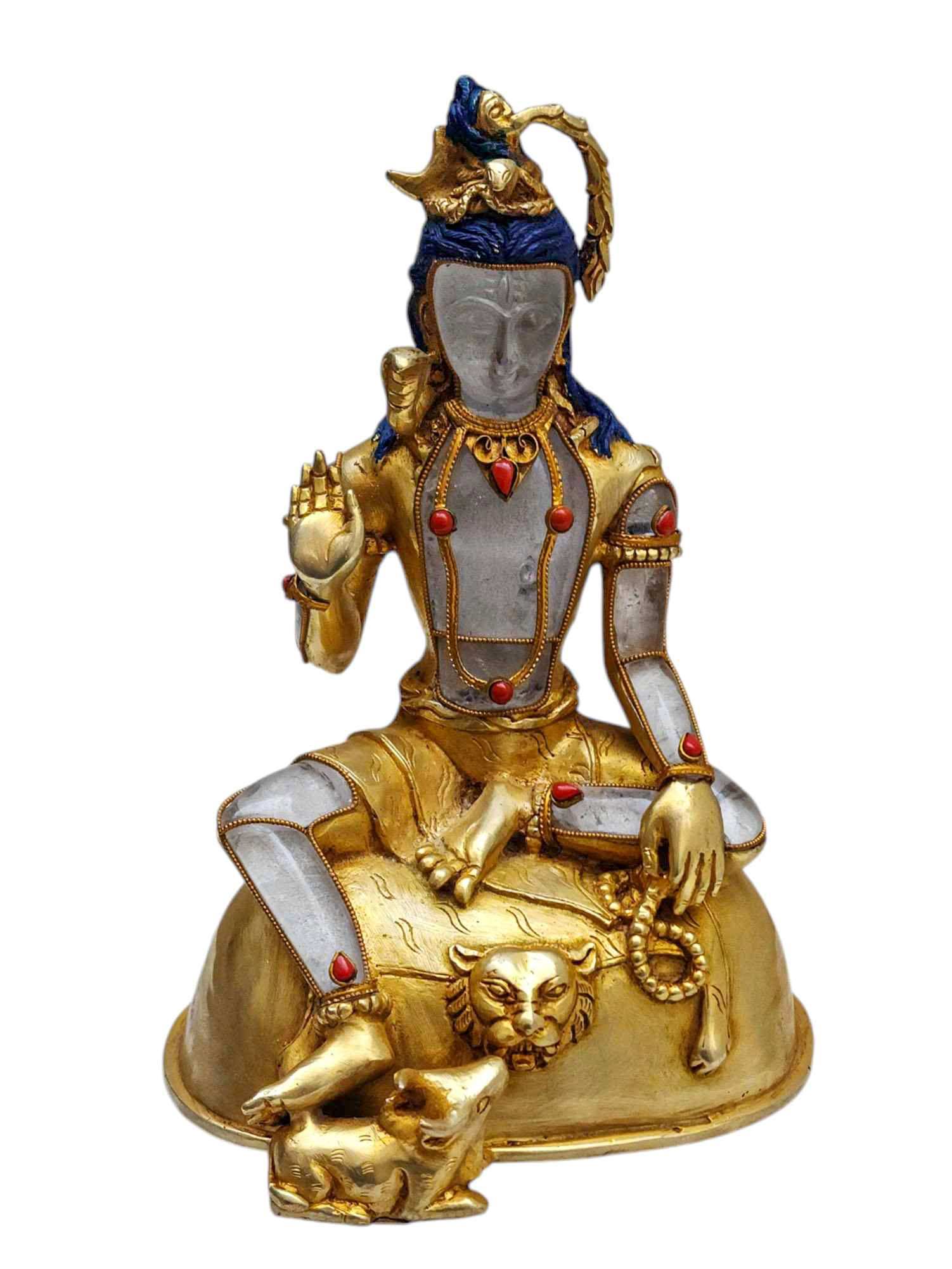 Crystal Shiva Mahadev Statue With metal - Stone Craft - Partly Gold Plated