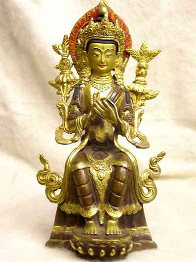 Maitreya Buddha Statue Partly Gold Plated With Painted Face, [old Post], [remakable]