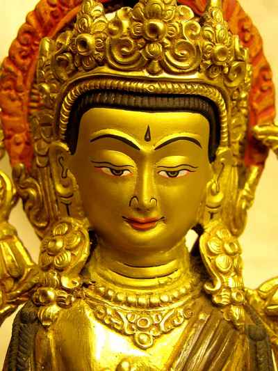 Maitreya Buddha Statue Partly Gold Plated With Painted Face, [old Post], [remakable]