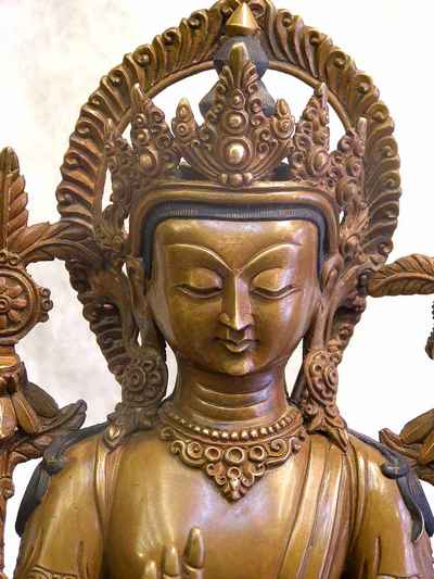 Maitreya Buddha Statue, [chocolate Oxidized], [old Post], [remakable]