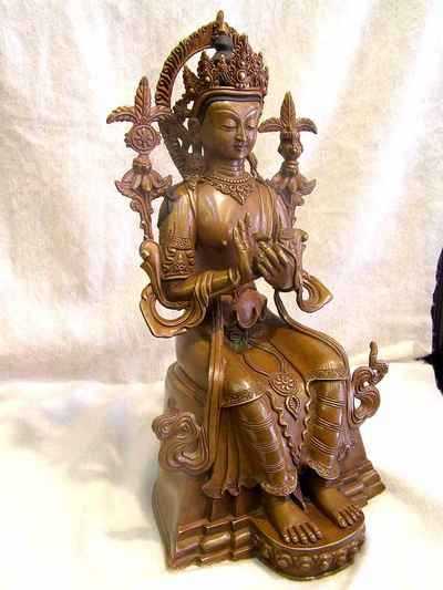Maitreya Buddha Statue, [chocolate Oxidized], [old Post], [remakable]