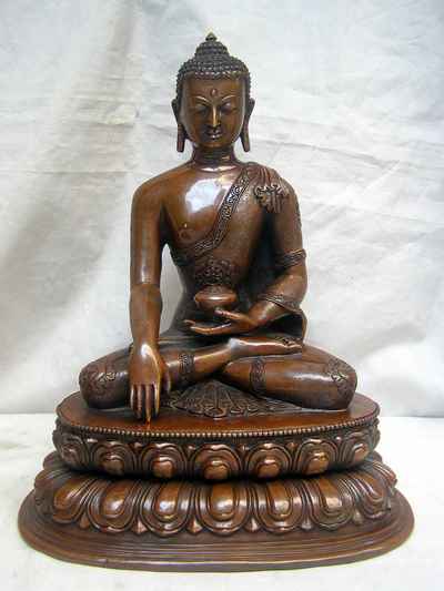 Shakyamuni Buddha Statue, [chocolate Oxidized], [old Post], [remakable]
