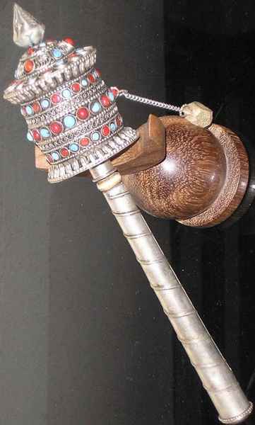 Prayer Wheel Hand Held With Precious Stones