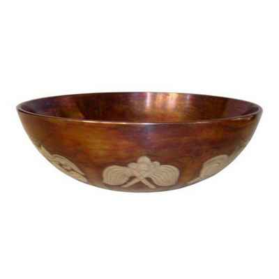 Carved -flat Asta Mangal Design Copper Oxidized Singing Bowl, [select Accessories]