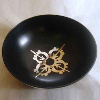 Glossy - Flat Double Dorje Design Black Colored Singing Bowl, [select Accessories]