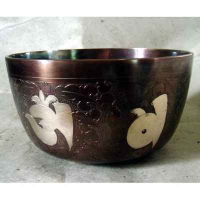 Carved - Deep Om Mani Padme Hum Design Oxidized Singing Bowl, [select Accessories]
